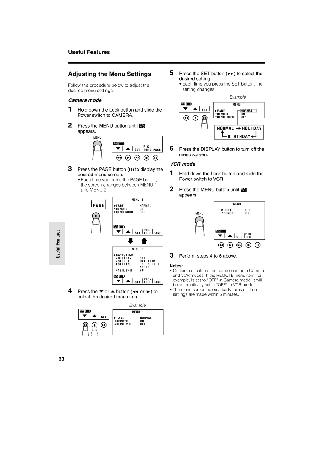 Sharp VL-A10H operation manual Press the SET button B to select, Desired setting, Perform steps 4 to 6 above 