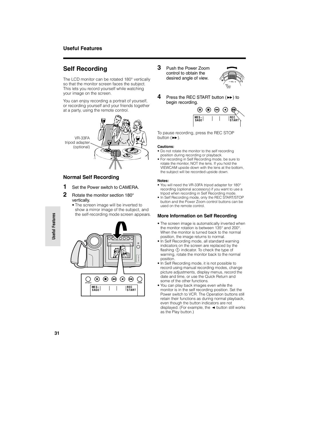 Sharp VL-A10H operation manual Normal Self Recording, More Information on Self Recording 