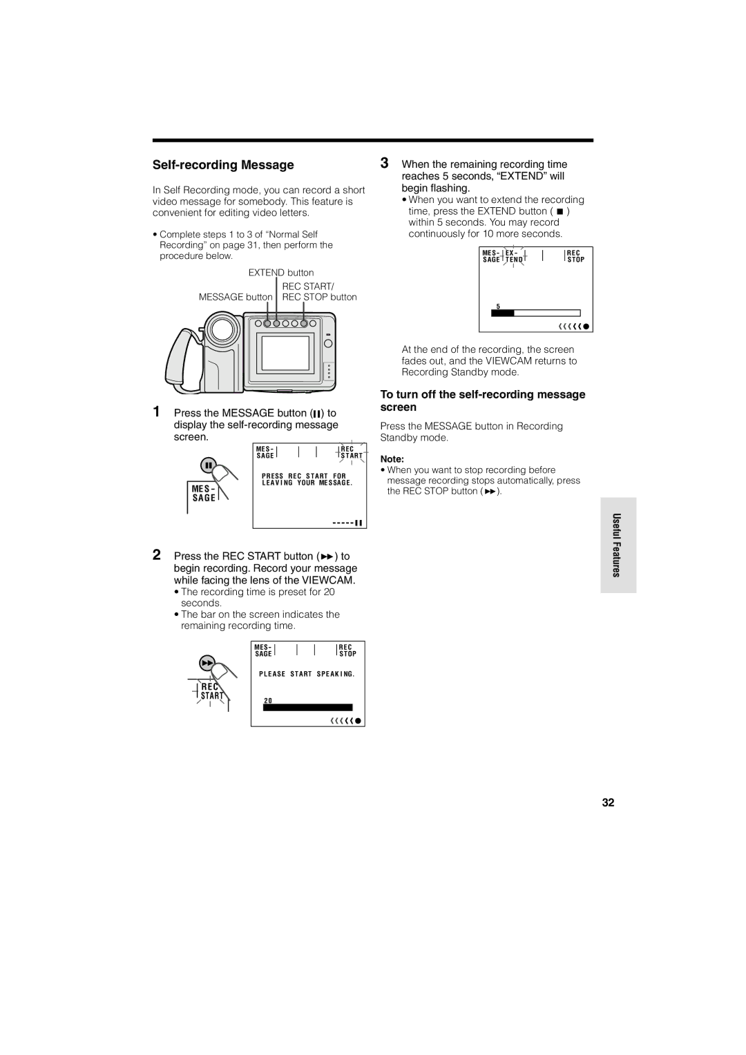 Sharp VL-A10H operation manual Self-recording Message, To turn off the self-recording message screen 