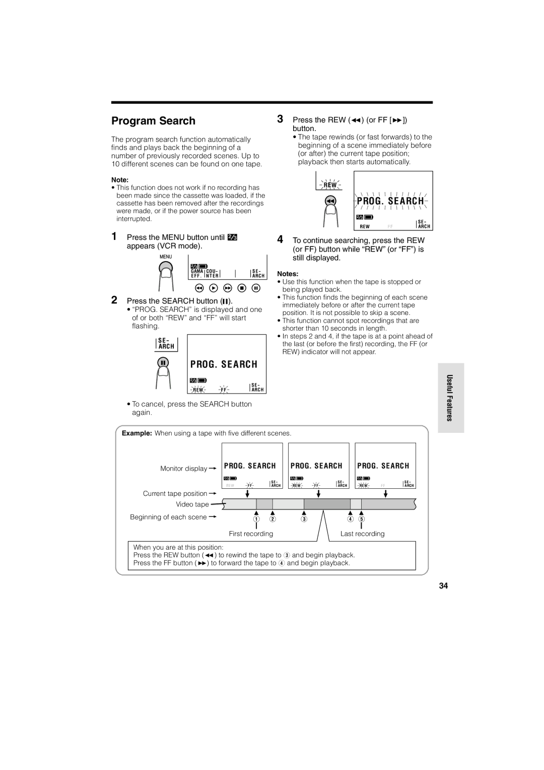 Sharp VL-A10H operation manual Program Search, Useful, Features 