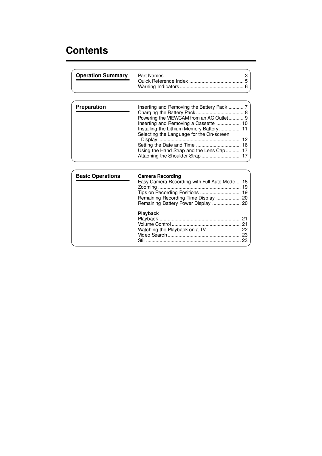 Sharp VL-A110U operation manual Contents 