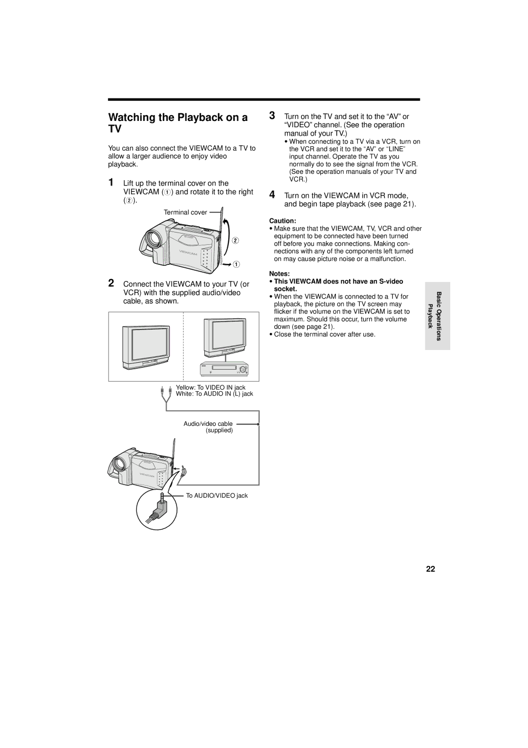 Sharp VL-A110U operation manual Watching the Playback on a, This Viewcam does not have an S-video socket 