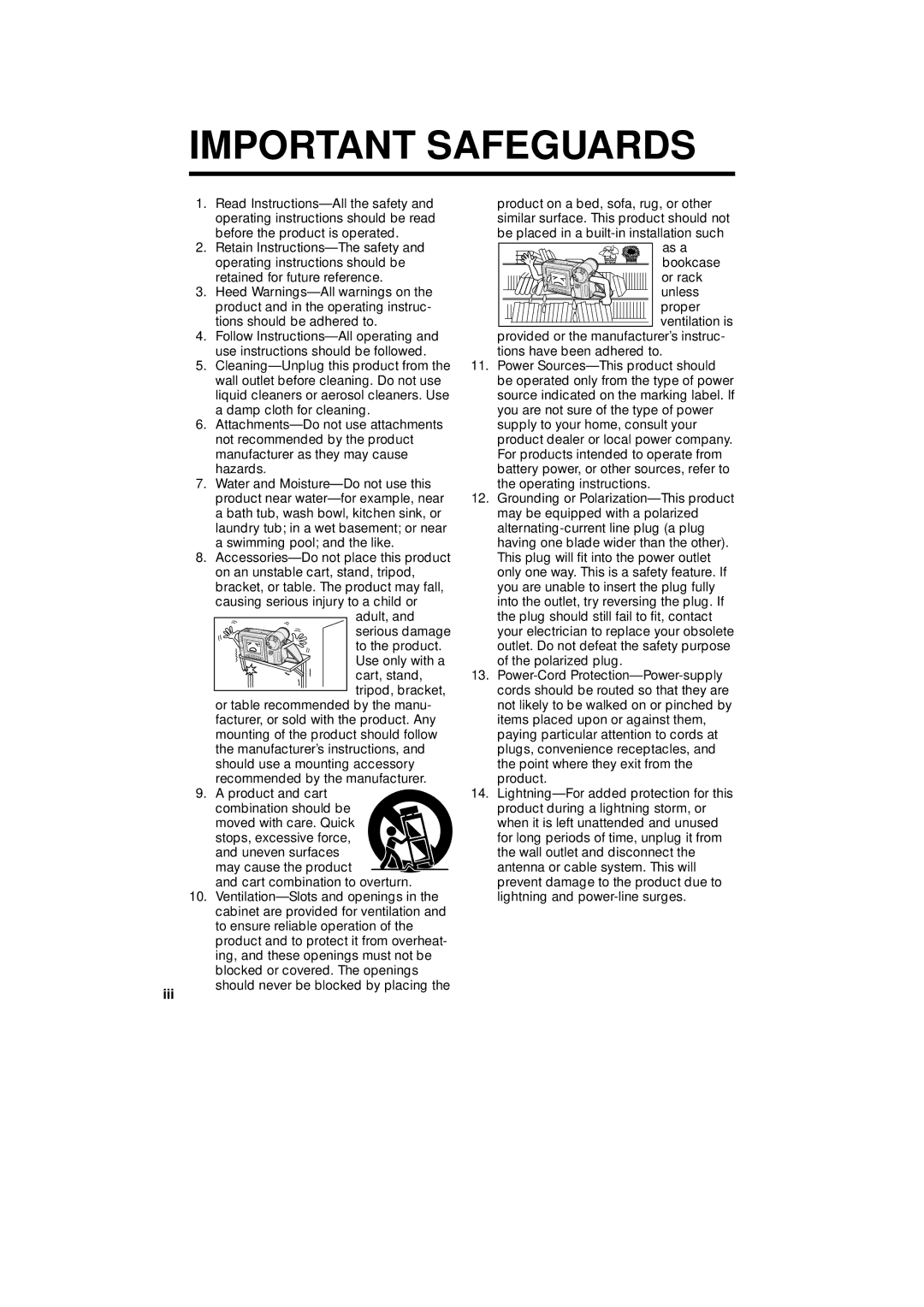 Sharp VL-A110U operation manual Iii, Should never be blocked by placing 