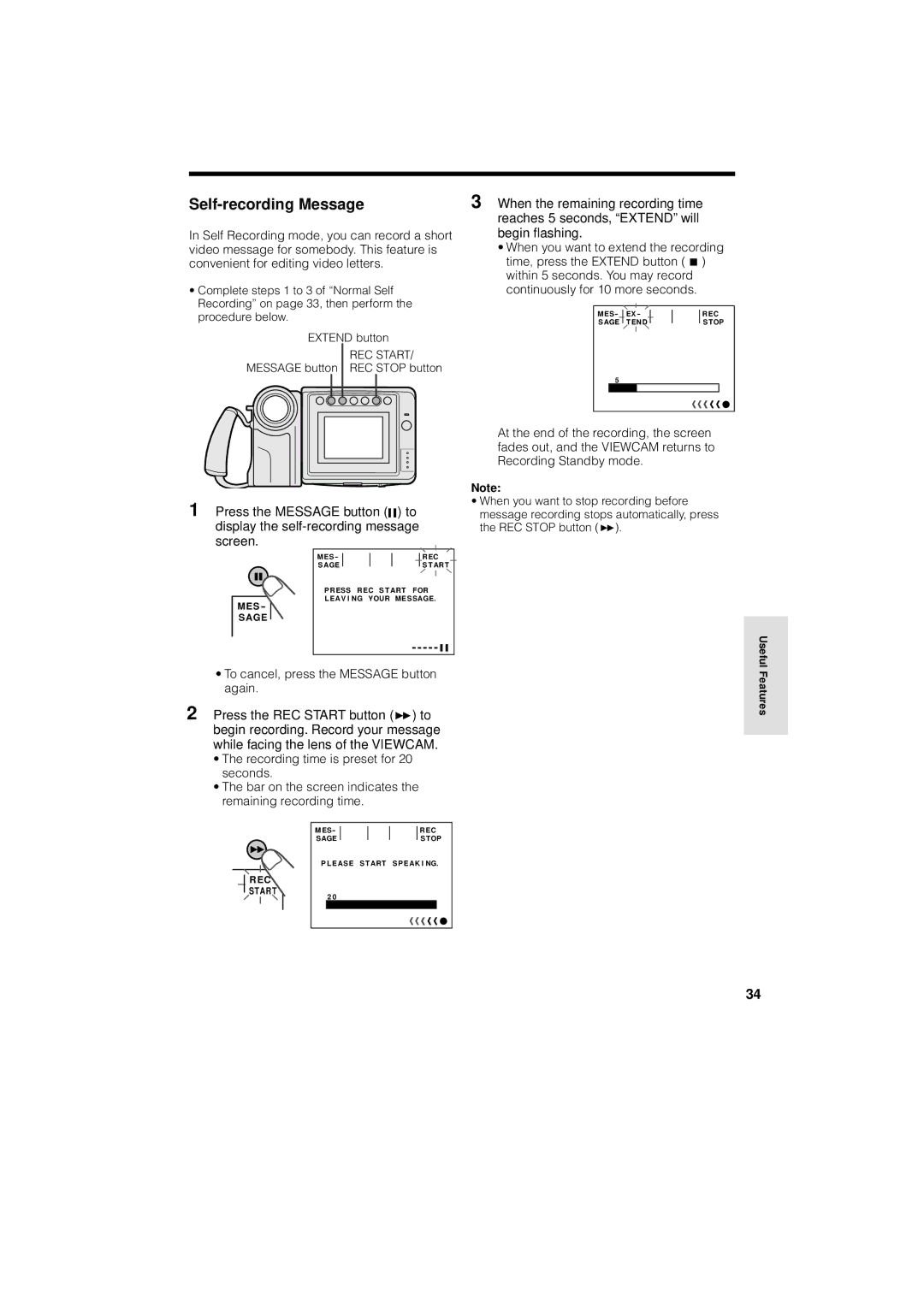 Sharp VL-A110U operation manual Self-recording Message 