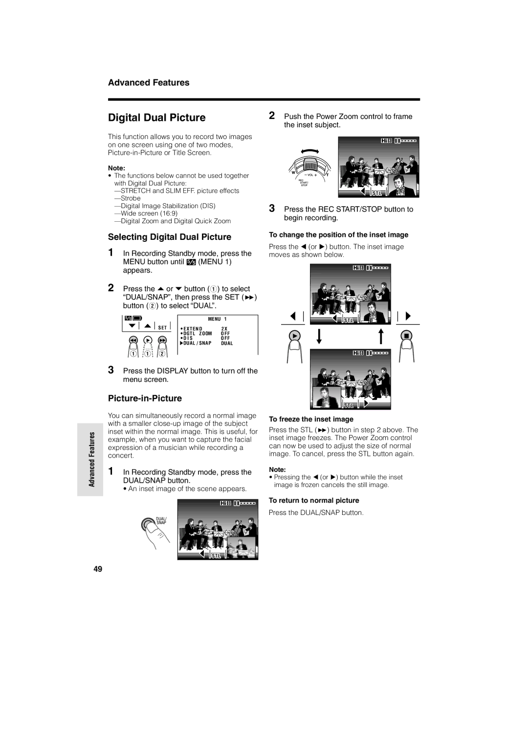 Sharp VL AH 50 H operation manual Selecting Digital Dual Picture, Picture-in-Picture 