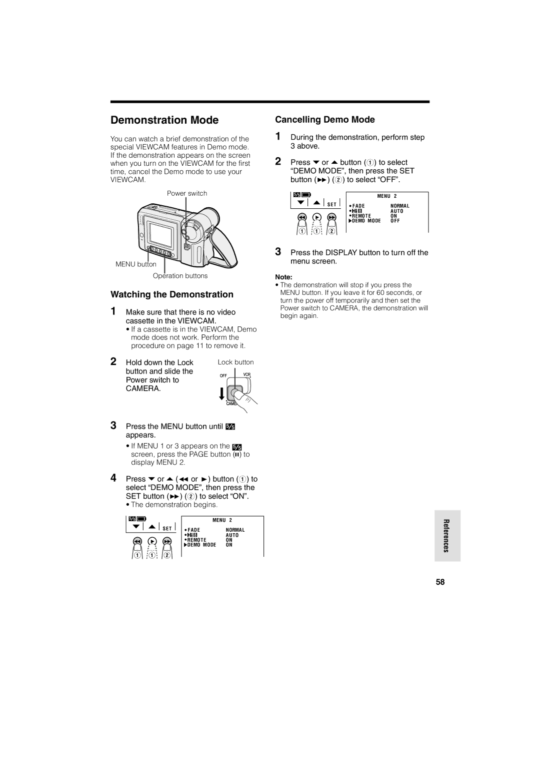 Sharp VL AH 50 H Demonstration Mode, Watching the Demonstration, Cancelling Demo Mode, Button and slide Power switch to 