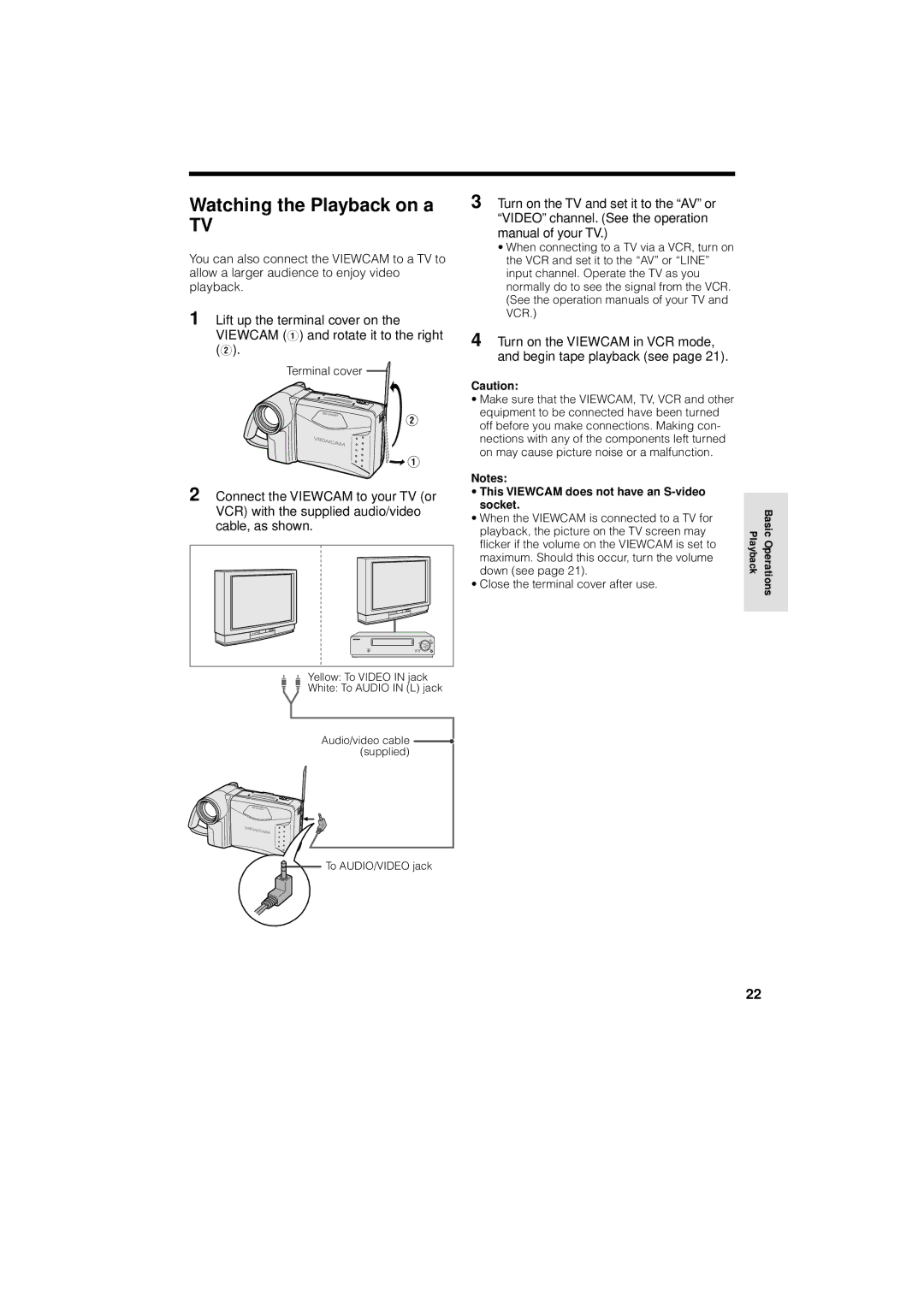 Sharp VL-AH130U operation manual Watching the Playback on a, This Viewcam does not have an S-video socket 