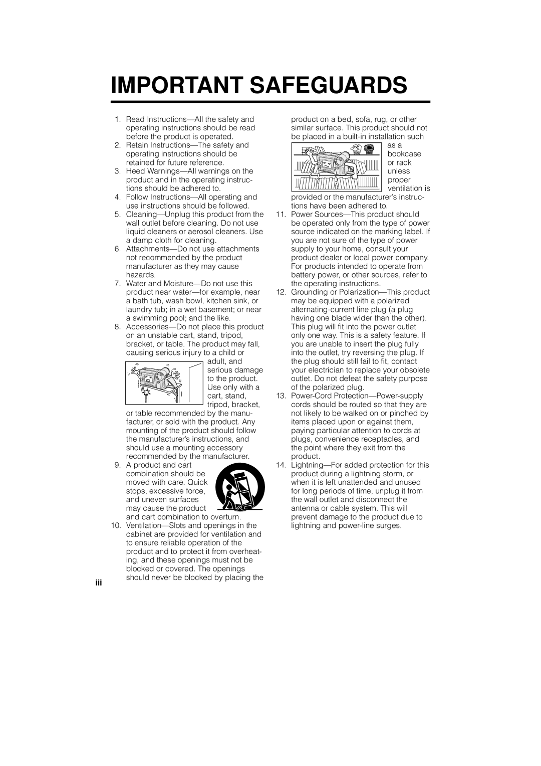 Sharp VL-AH130U operation manual Iii, Should never be blocked by placing 