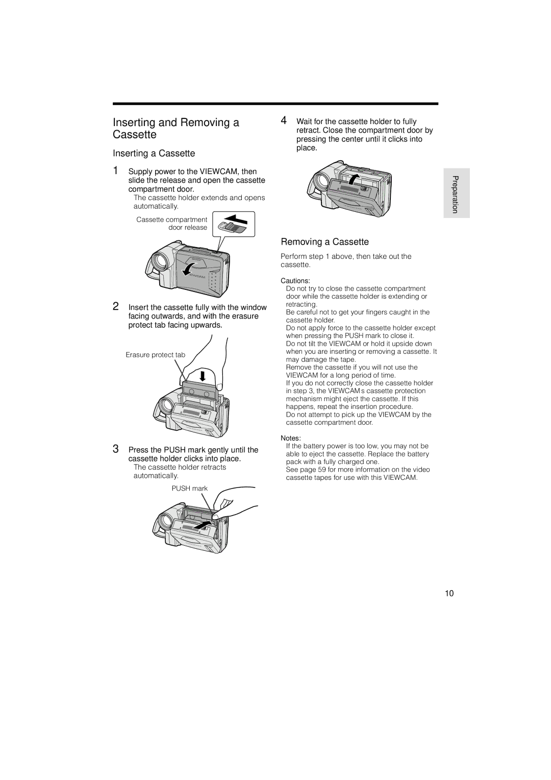 Sharp VL-AH160U Inserting and Removing a Cassette, Inserting a Cassette, Perform above, then take out the cassette 