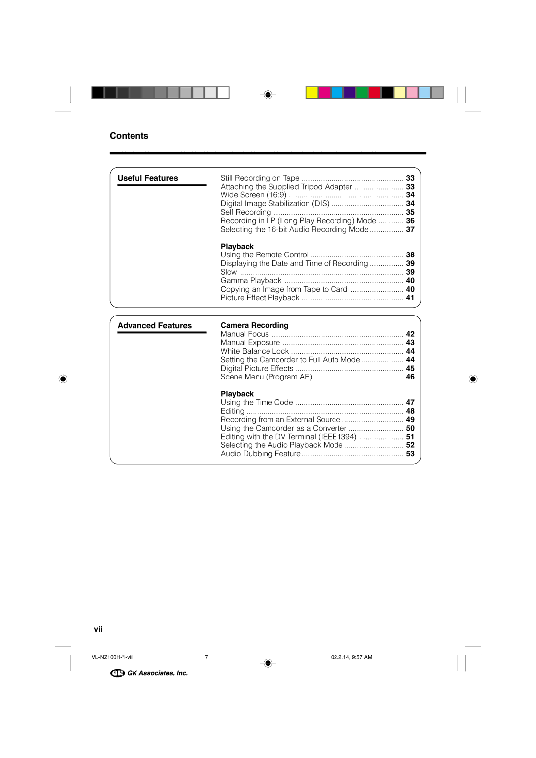 Sharp VL-NZ100S manual Contents 