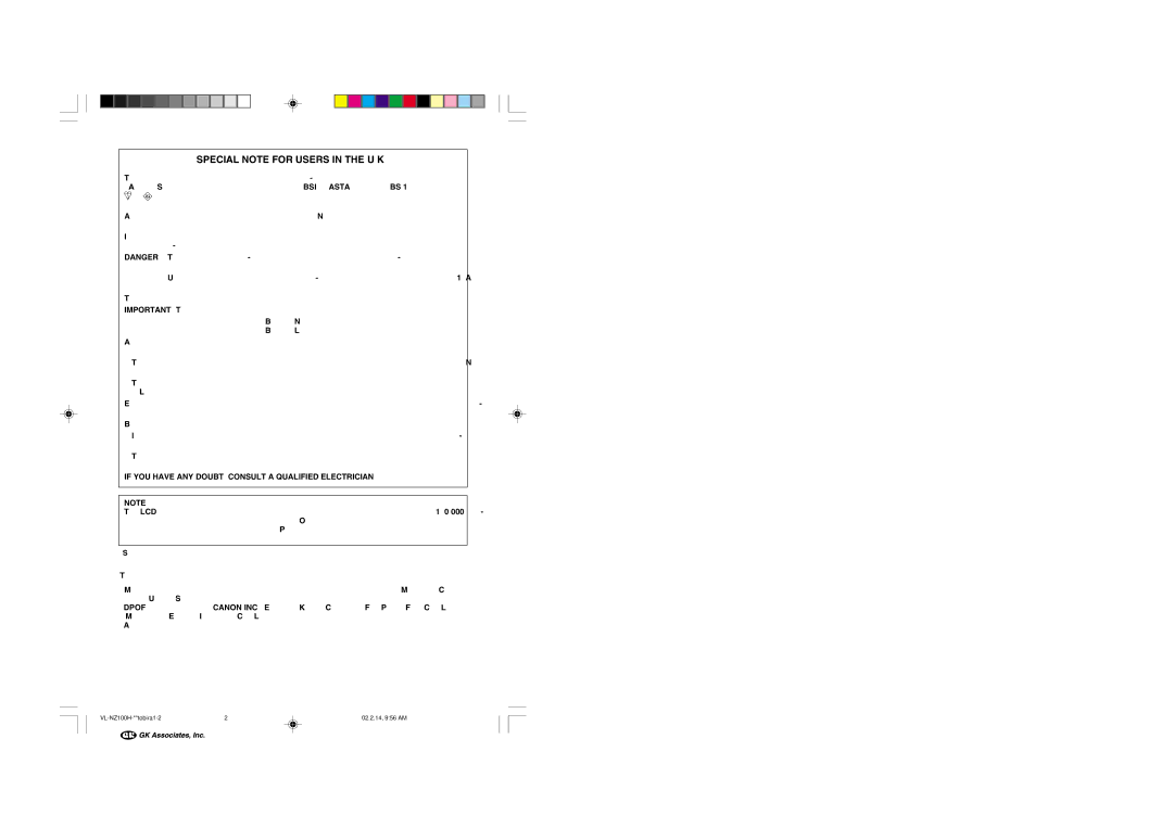 Sharp VL-NZ100S manual Special Note for Users in the U.K 