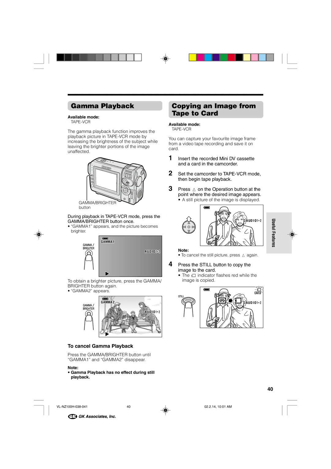 Sharp VL-NZ100S manual Copying an Image from Tape to Card, To cancel Gamma Playback 