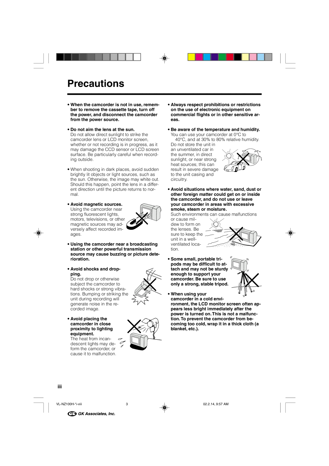 Sharp VL-NZ100S manual Iii, When using your camcorder in a cold envi 