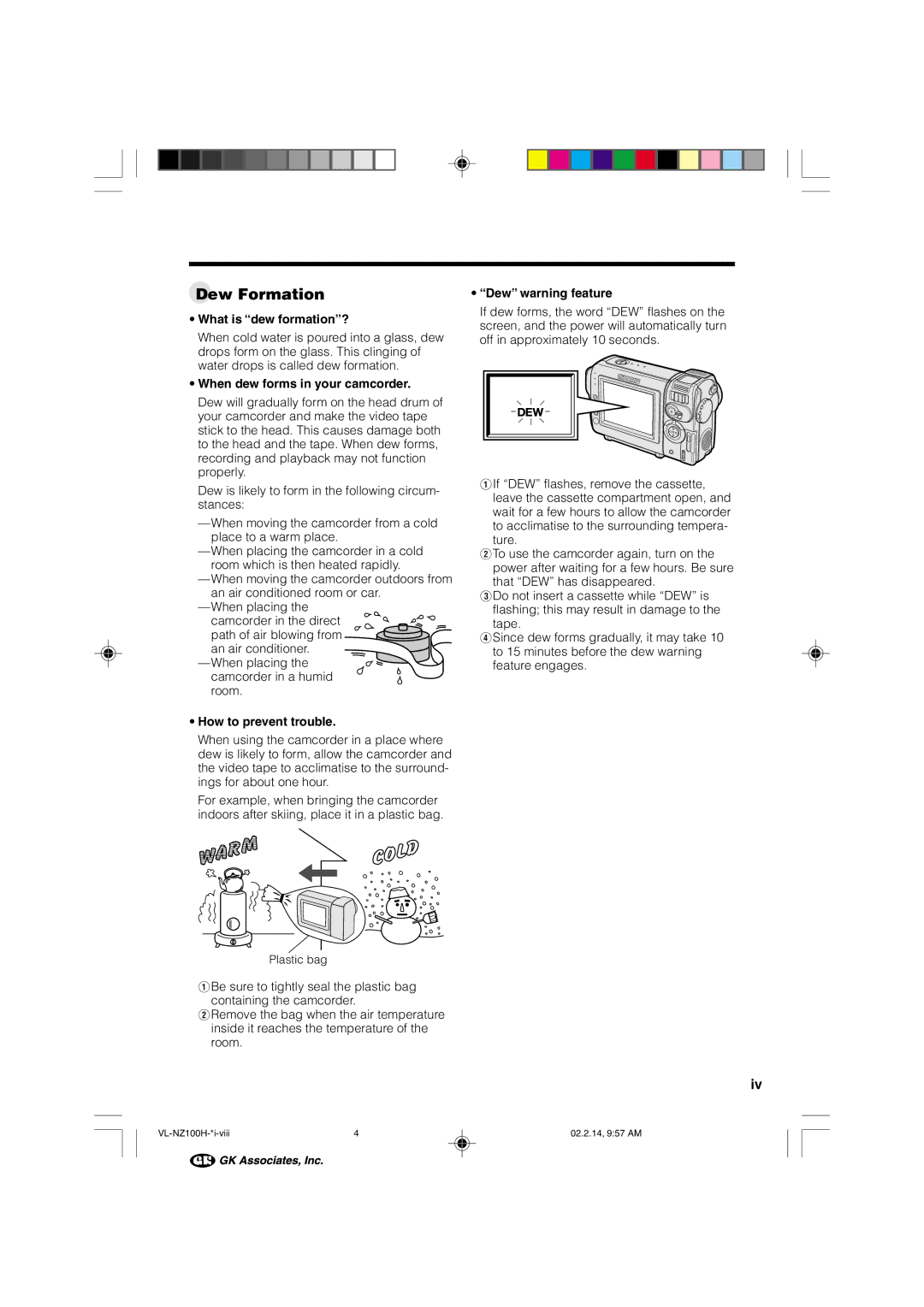 Sharp VL-NZ100S manual Dew Formation, What is dew formation? 