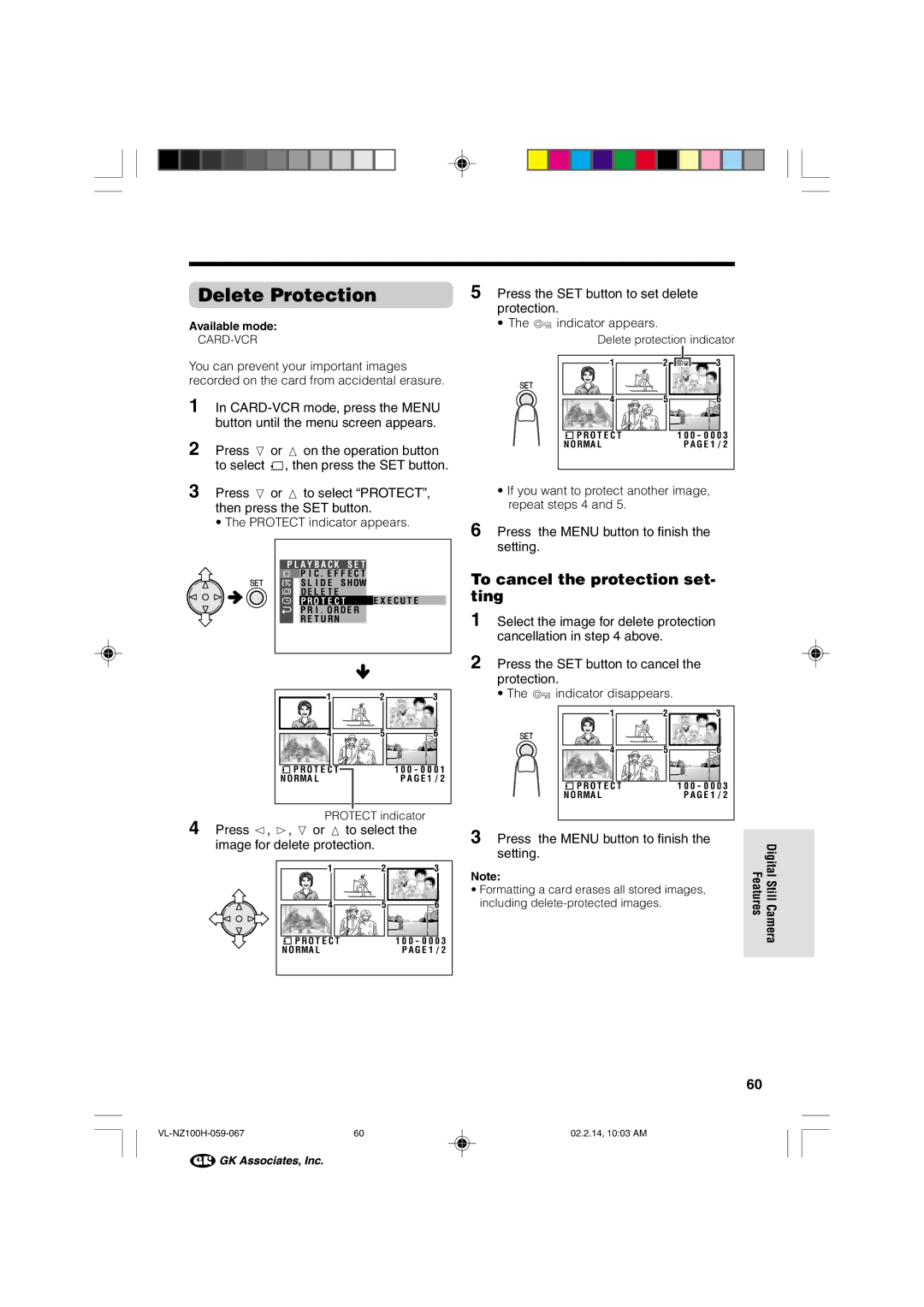 Sharp VL-NZ100S manual Delete Protection, To cancel the protection set- ting 