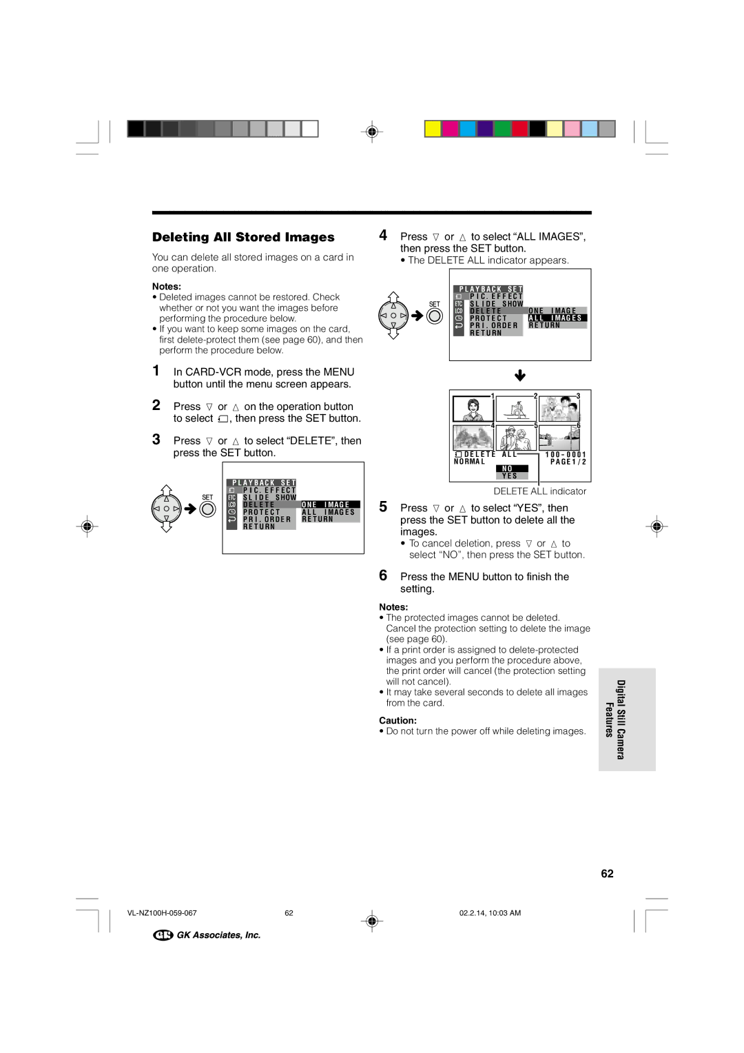 Sharp VL-NZ100S manual Deleting All Stored Images 