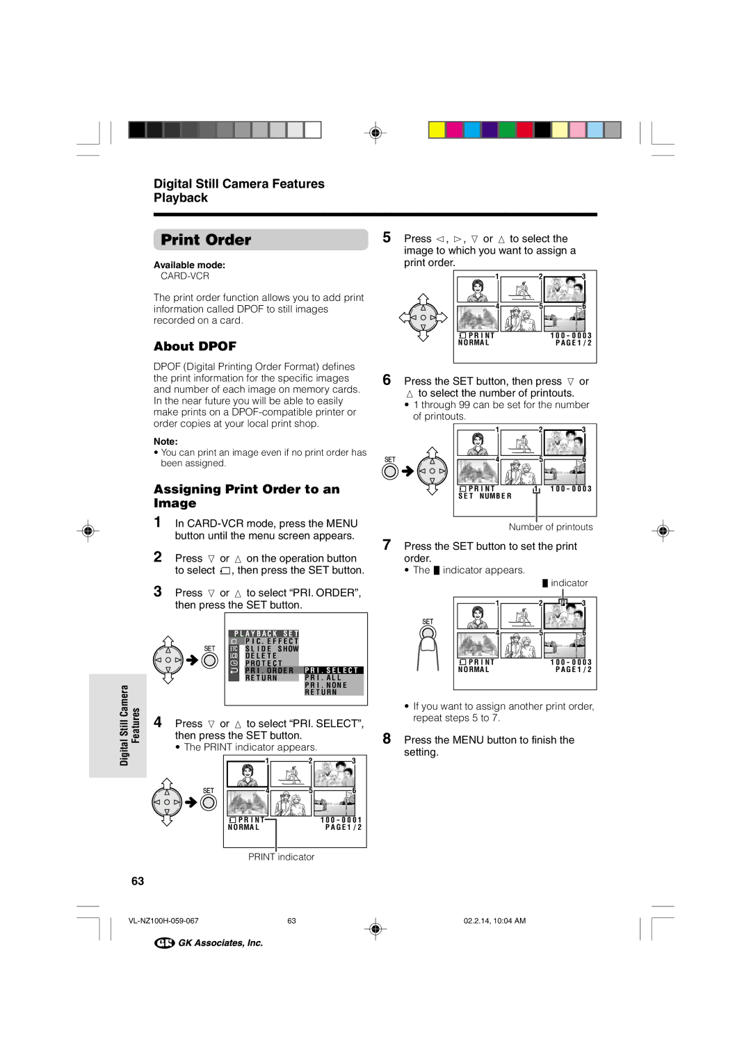 Sharp VL-NZ100S manual About Dpof, Assigning Print Order to an Image 