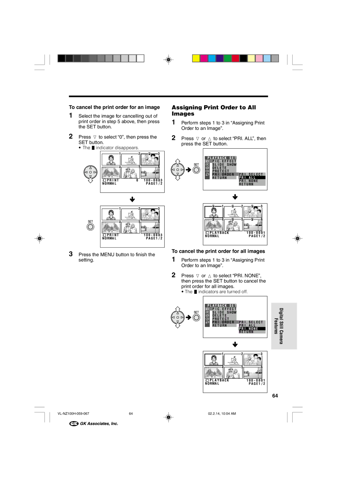 Sharp VL-NZ100S manual Assigning Print Order to All Images, To cancel the print order for an image 