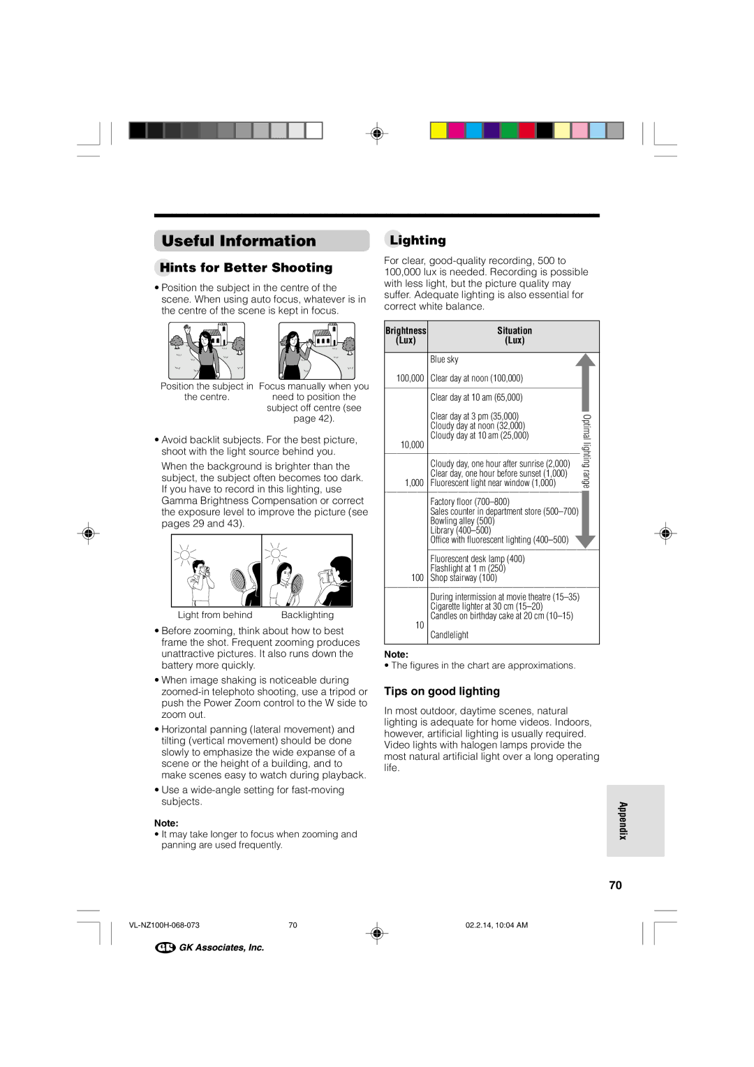 Sharp VL-NZ100S manual Useful Information, Hints for Better Shooting, Lighting, Tips on good lighting 