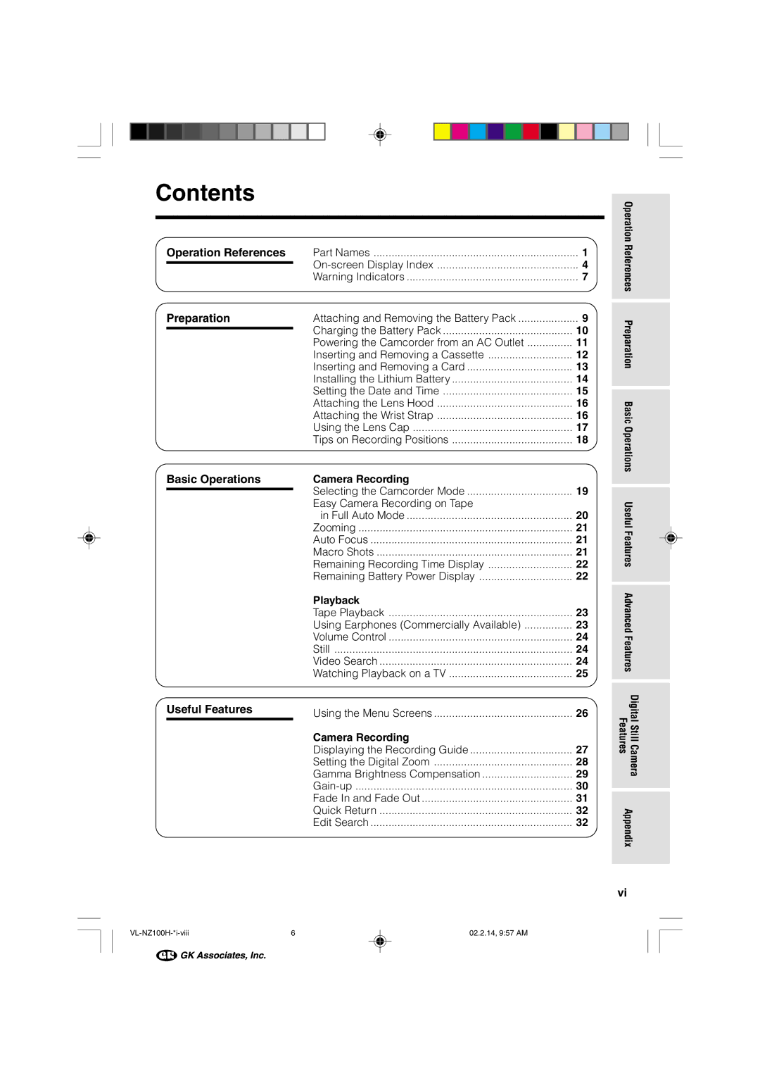 Sharp VL-NZ100S manual Contents 