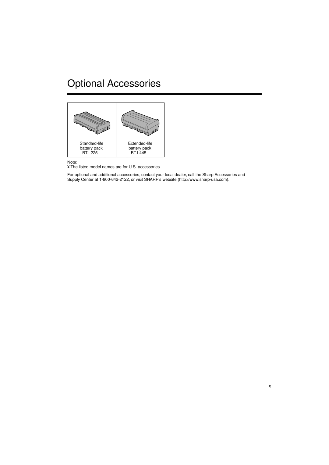 Sharp VL-NZ50U operation manual Optional Accessories 