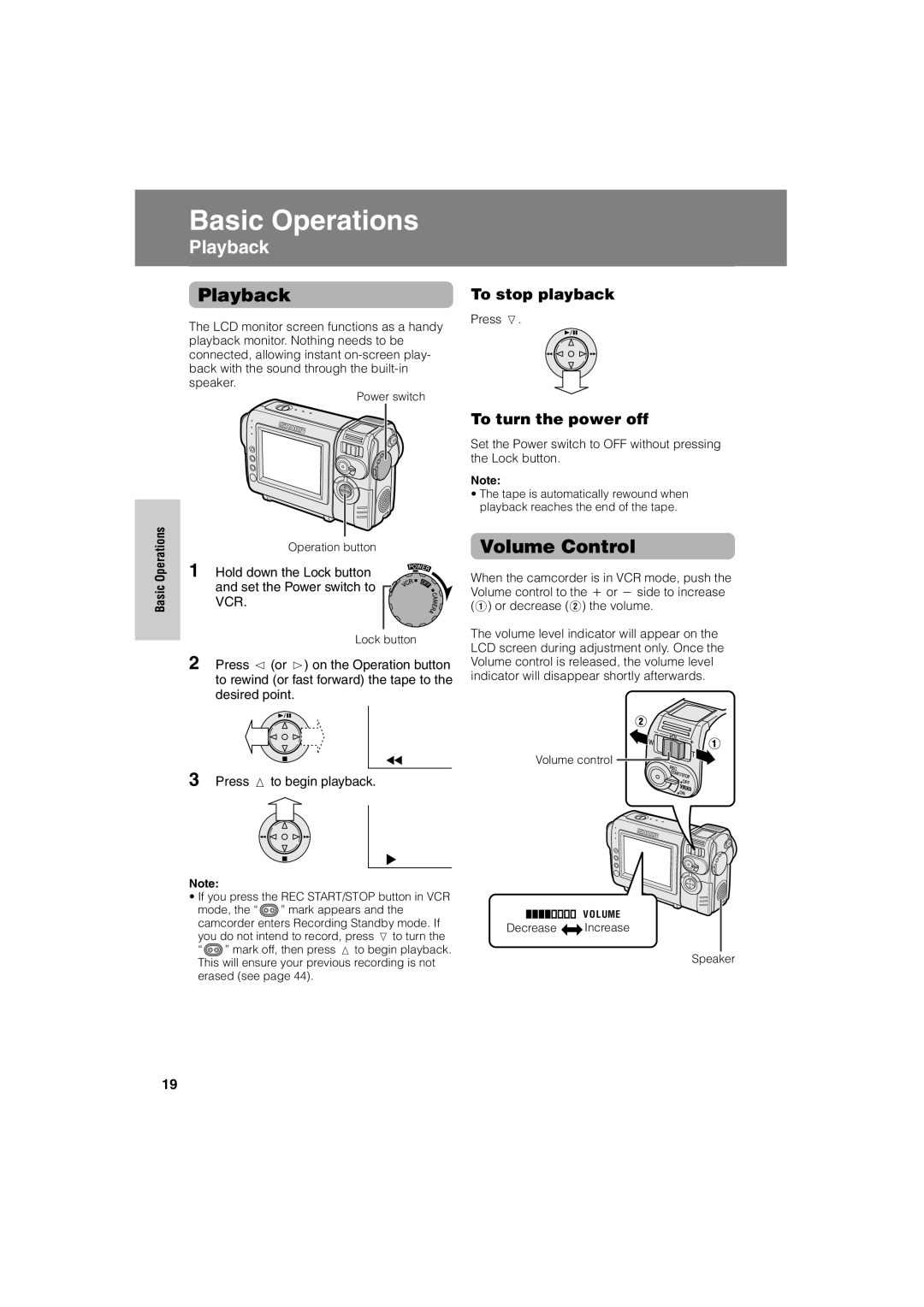 Sharp VL-NZ50U operation manual Volume Control, To stop playback 