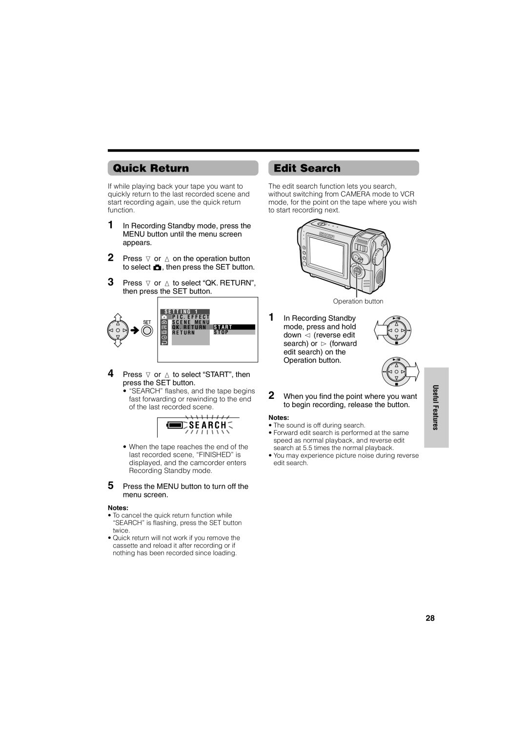 Sharp VL-NZ50U operation manual Quick Return Edit Search, A R C H 