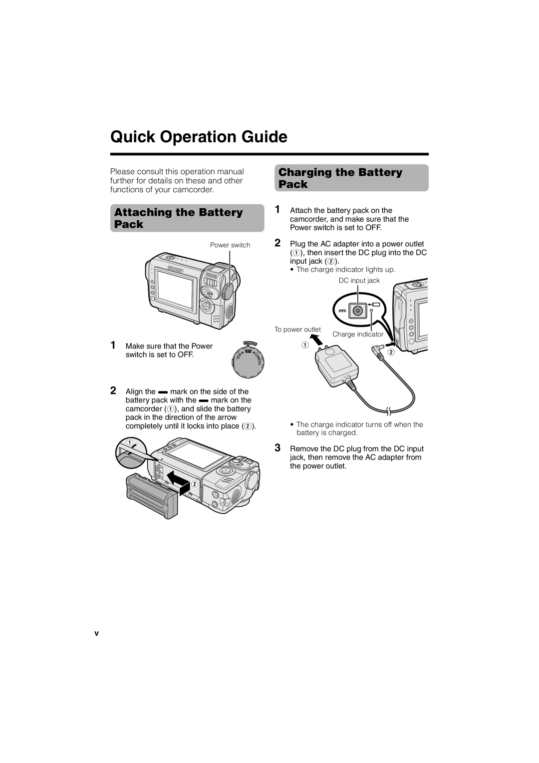 Sharp VL-NZ50U operation manual Attaching the Battery Pack, Charging the Battery Pack 
