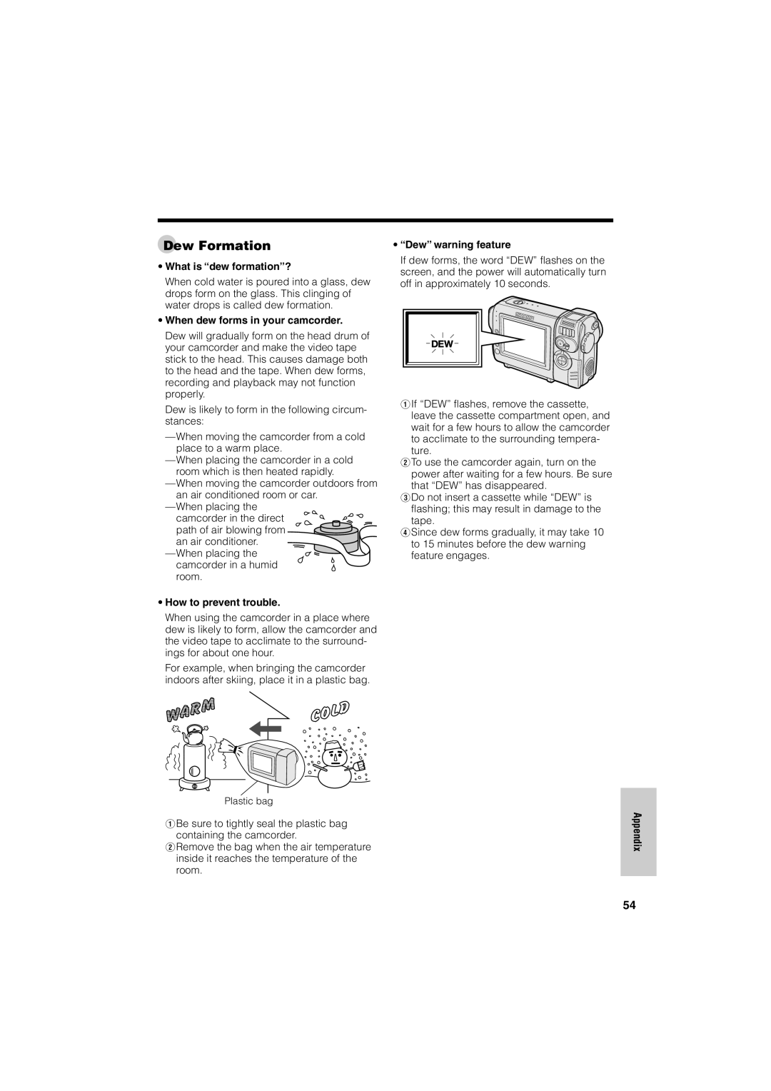 Sharp VL-NZ50U operation manual Dew Formation, What is dew formation? 