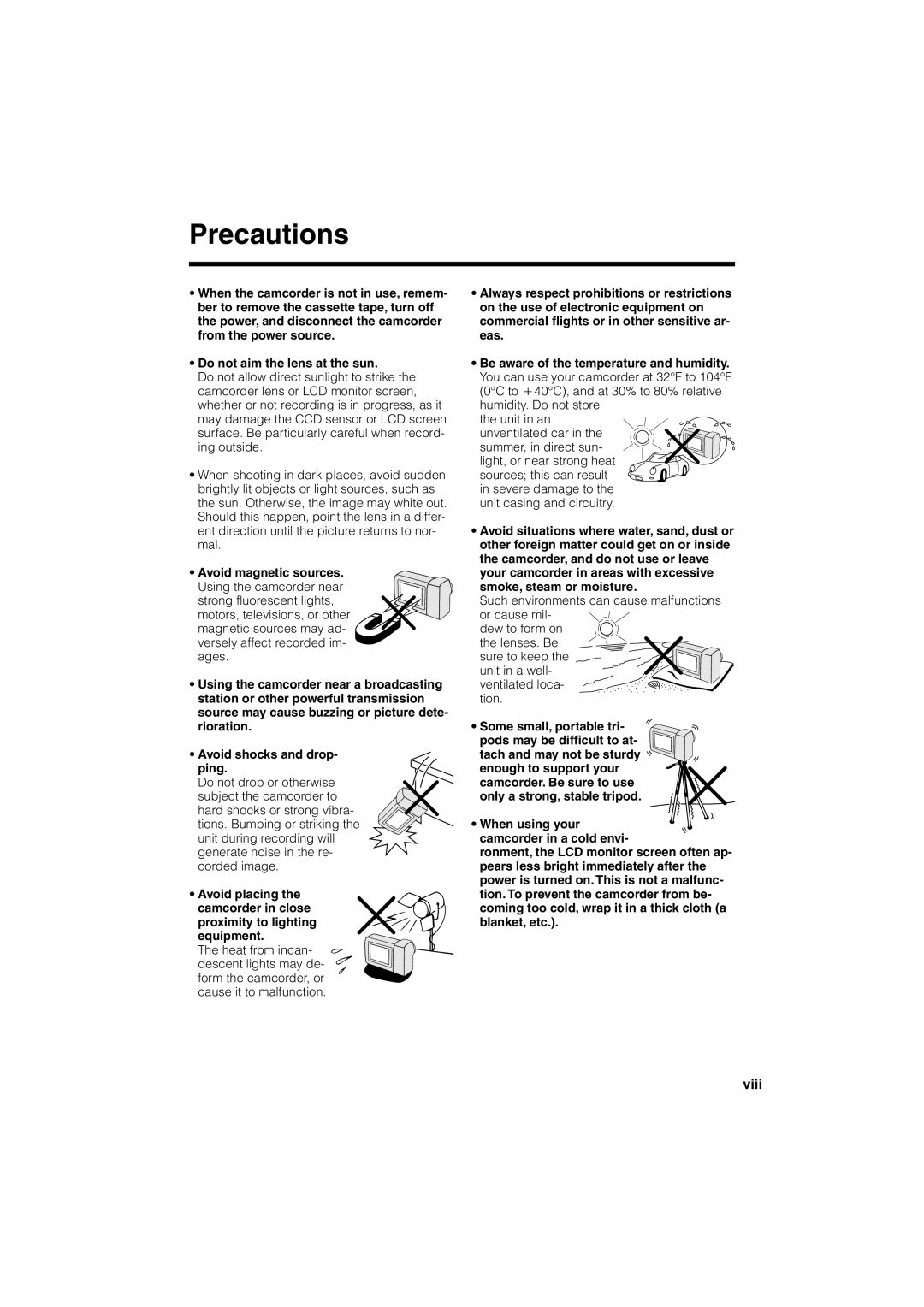 Sharp VL-NZ50U operation manual Precautions, Viii 