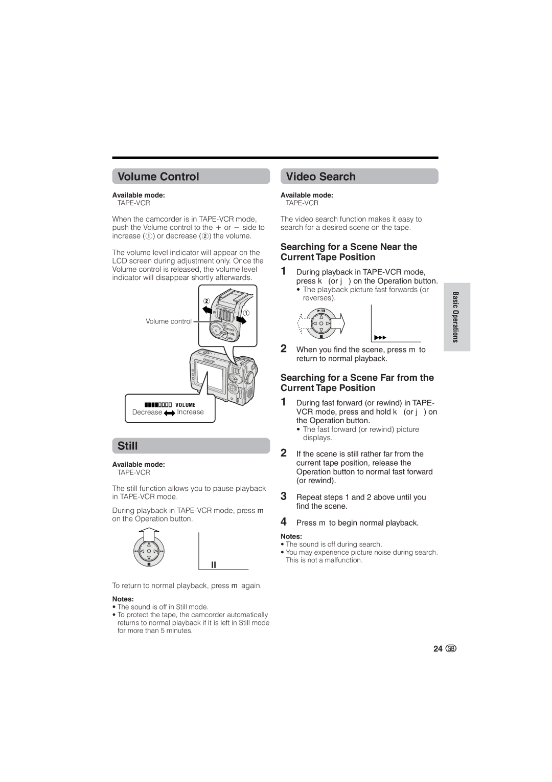 Sharp VL-NZ10S, VL-NZ8S Volume Control, Video Search, Still, Searching for a Scene Near the Current Tape Position 