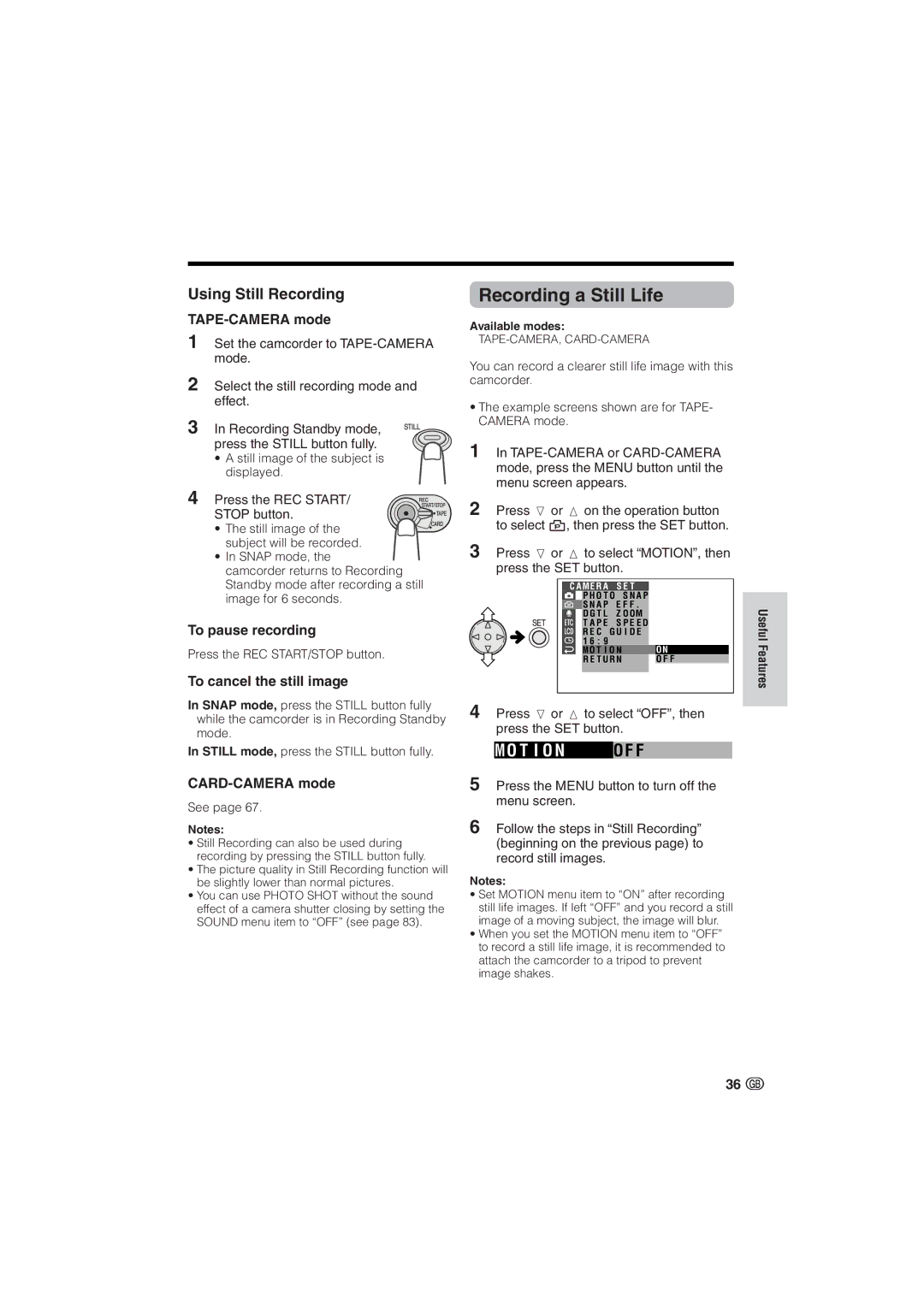 Sharp VL-NZ10S, VL-NZ8S operation manual Recording a Still Life, Using Still Recording, To cancel the still image 