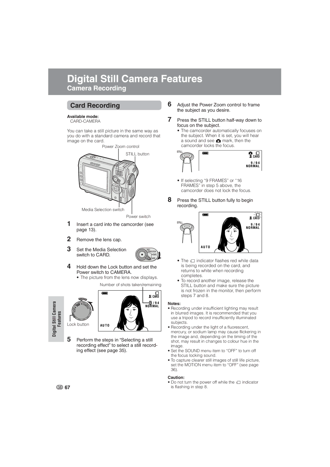 Sharp VL-NZ8S, VL-NZ10S operation manual Perform the steps in Selecting a still, Lock button 