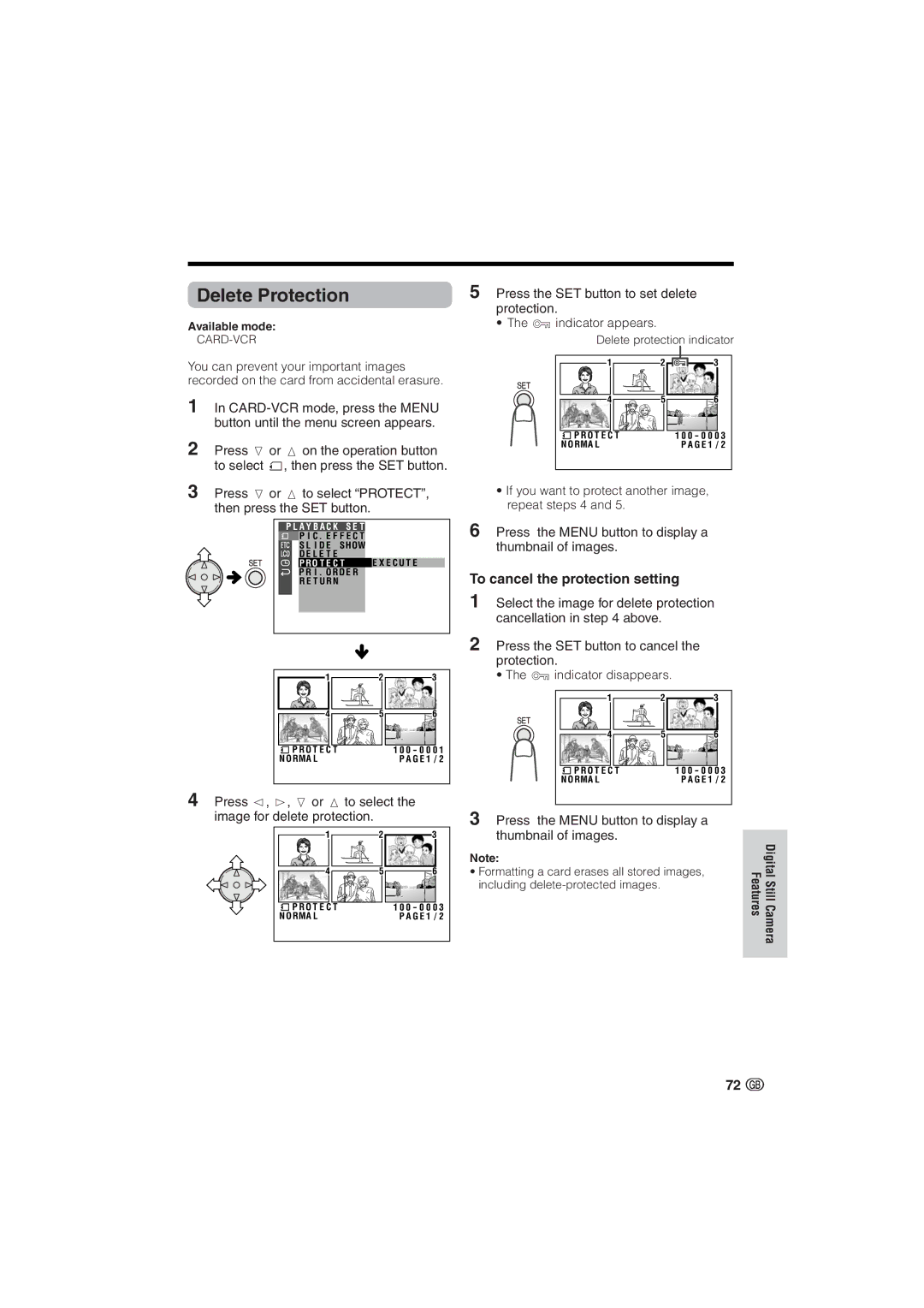 Sharp VL-NZ10S, VL-NZ8S operation manual Delete Protection, To cancel the protection setting 