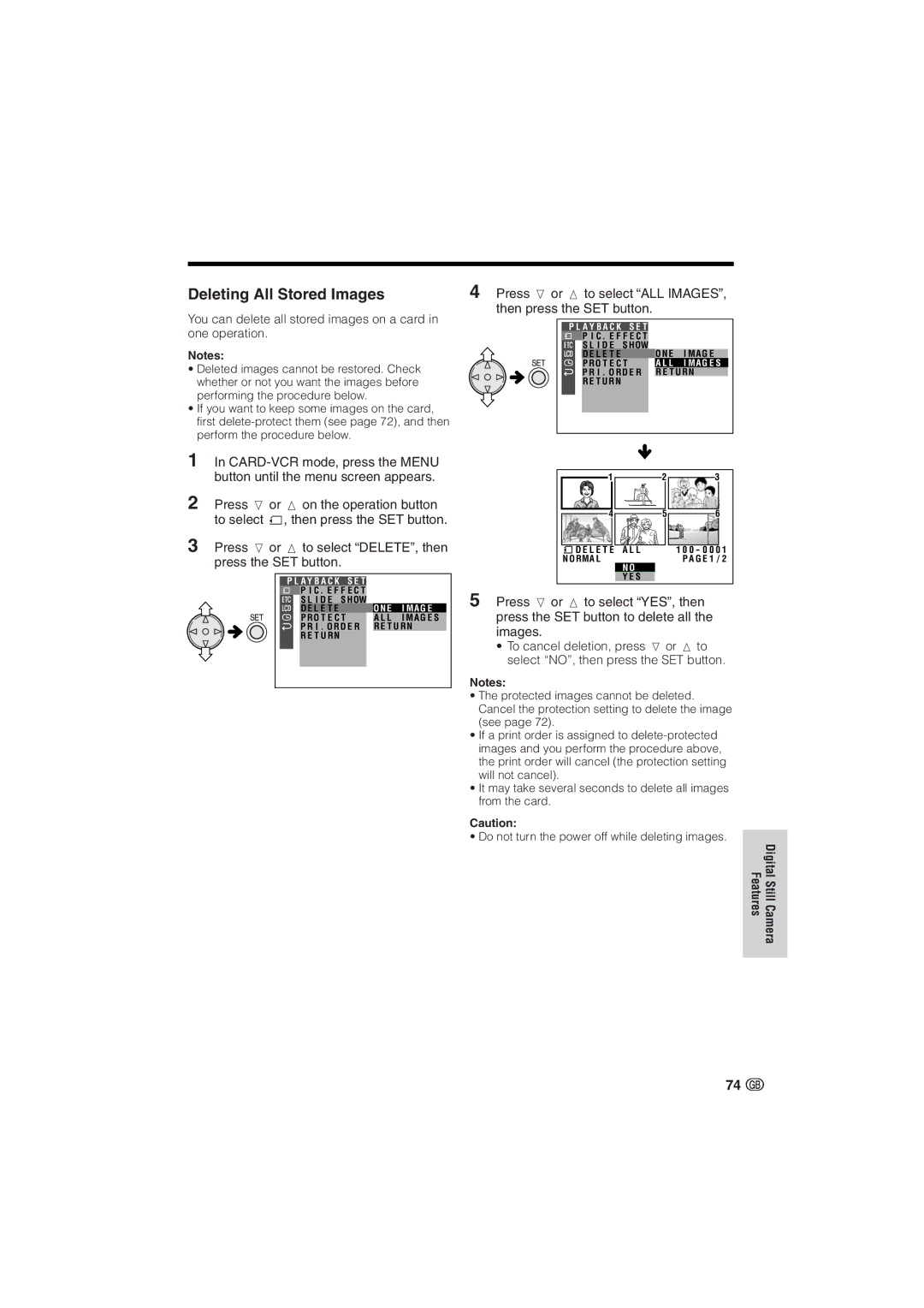 Sharp VL-NZ10S, VL-NZ8S operation manual Deleting All Stored Images, One operation, Deleted images cannot be restored. Check 