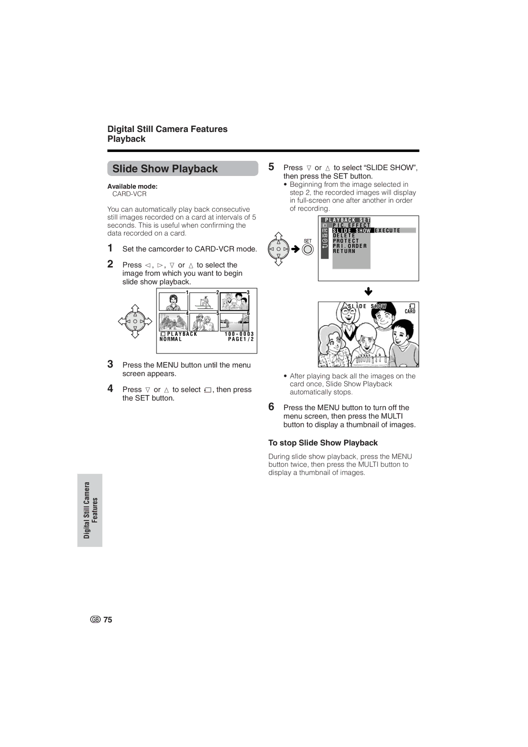 Sharp VL-NZ8S, VL-NZ10S operation manual To stop Slide Show Playback 