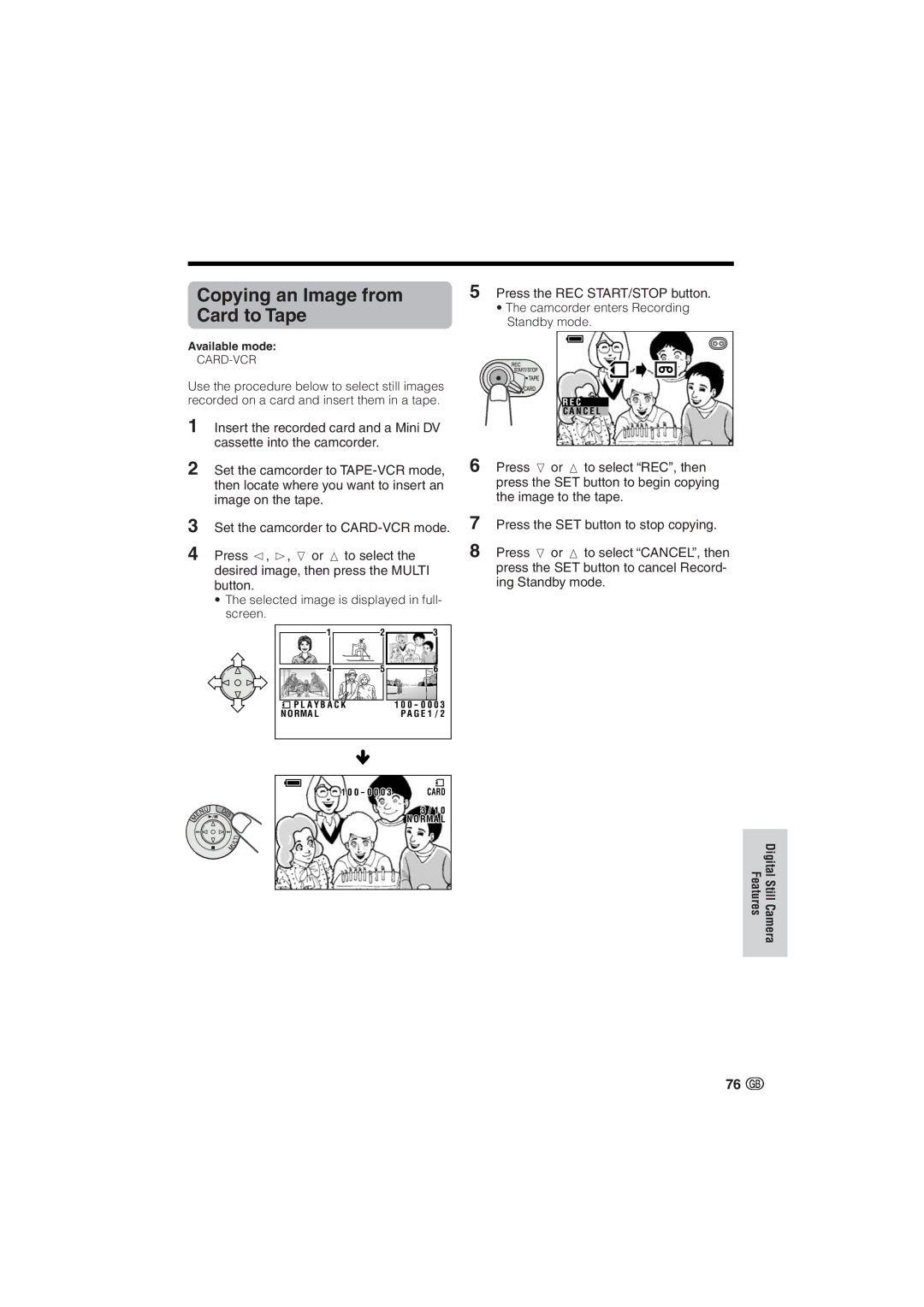 Sharp VL-NZ10S, VL-NZ8S operation manual Copying an Image from Card to Tape 