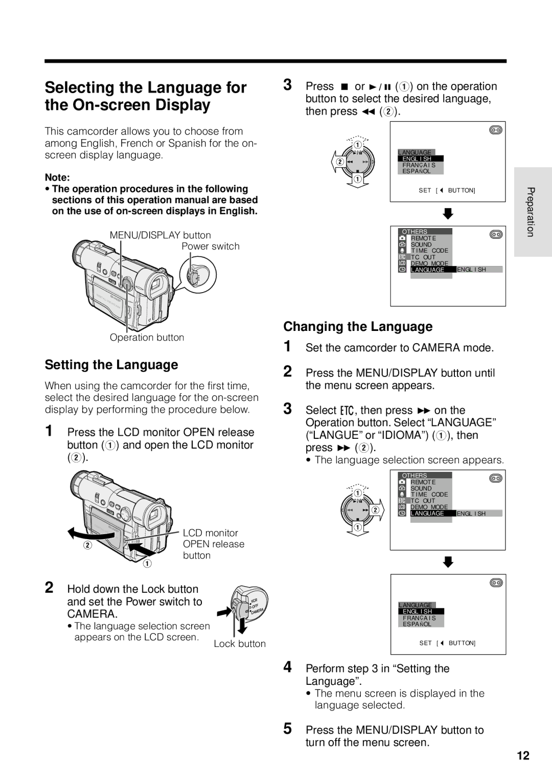 Sharp VL-WD250U operation manual Selecting the Language for, On-screen Display, Setting the Language, Changing the Language 