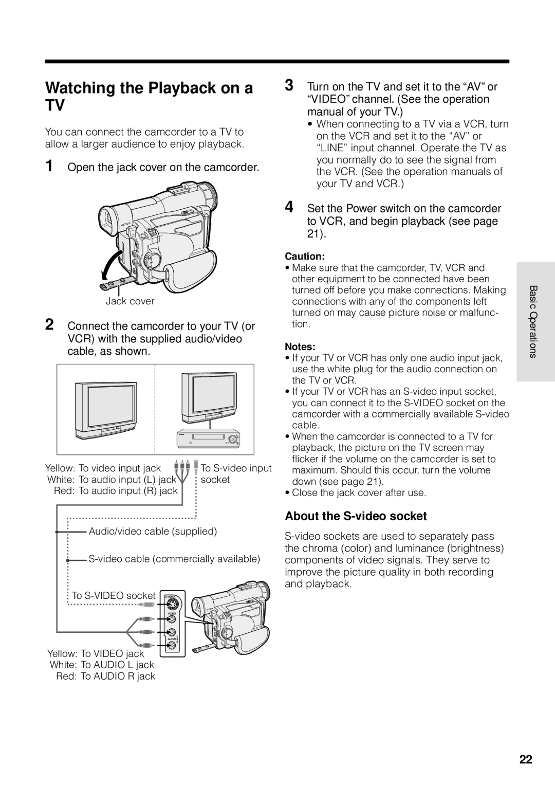 Sharp VL-WD250U operation manual Watching the Playback on a, About the S-video socket 