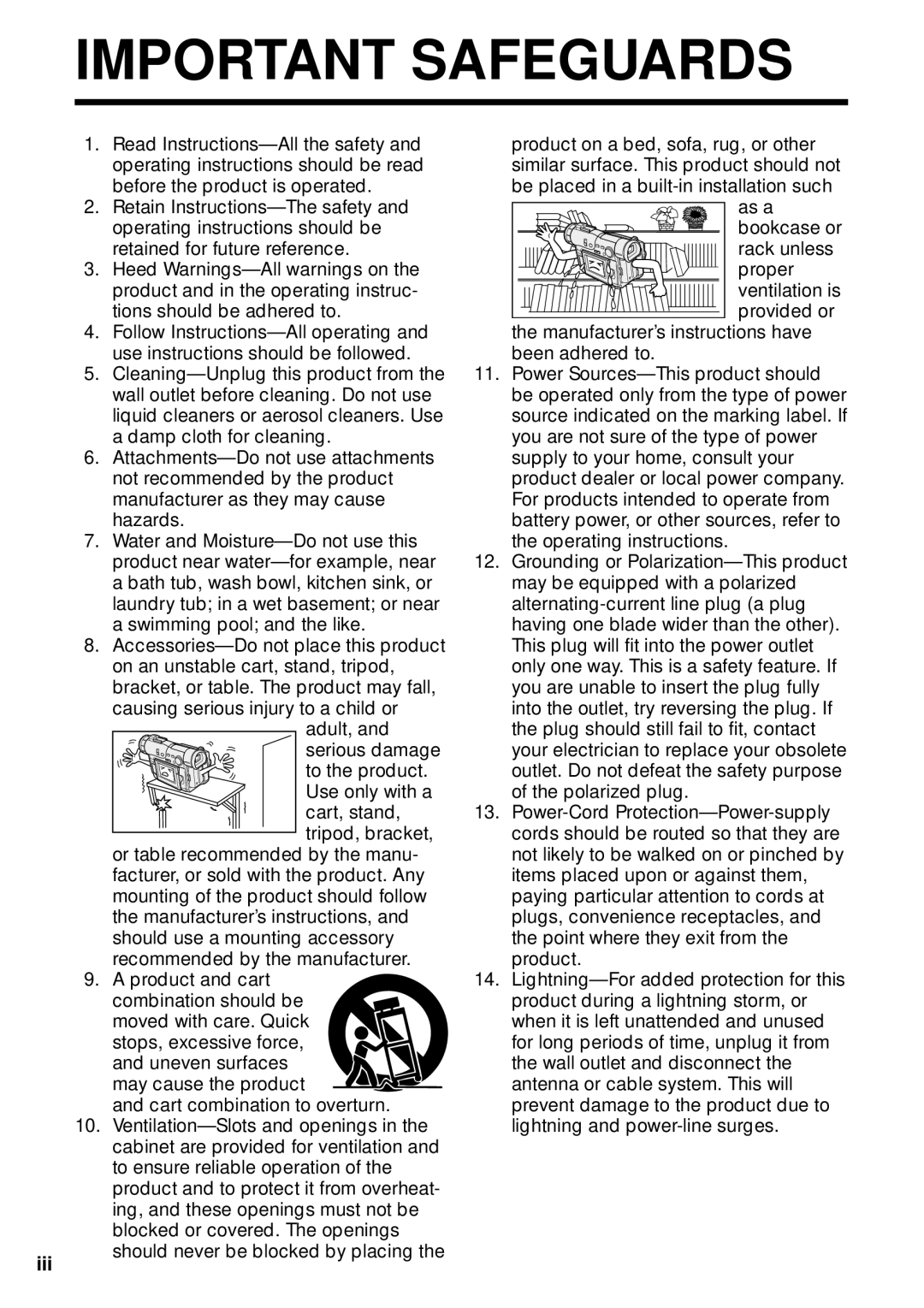 Sharp VL-WD250U operation manual Iii, Should never be blocked by placing 