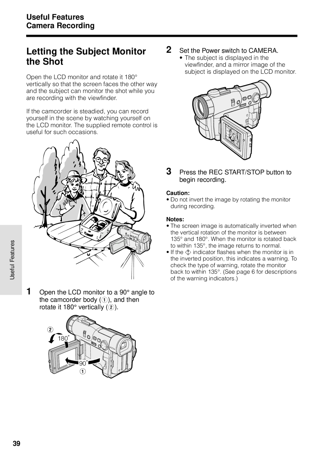 Sharp VL-WD250U operation manual Letting the Subject Monitor, Shot, Set the Power switch to Camera, Subject is displayed 