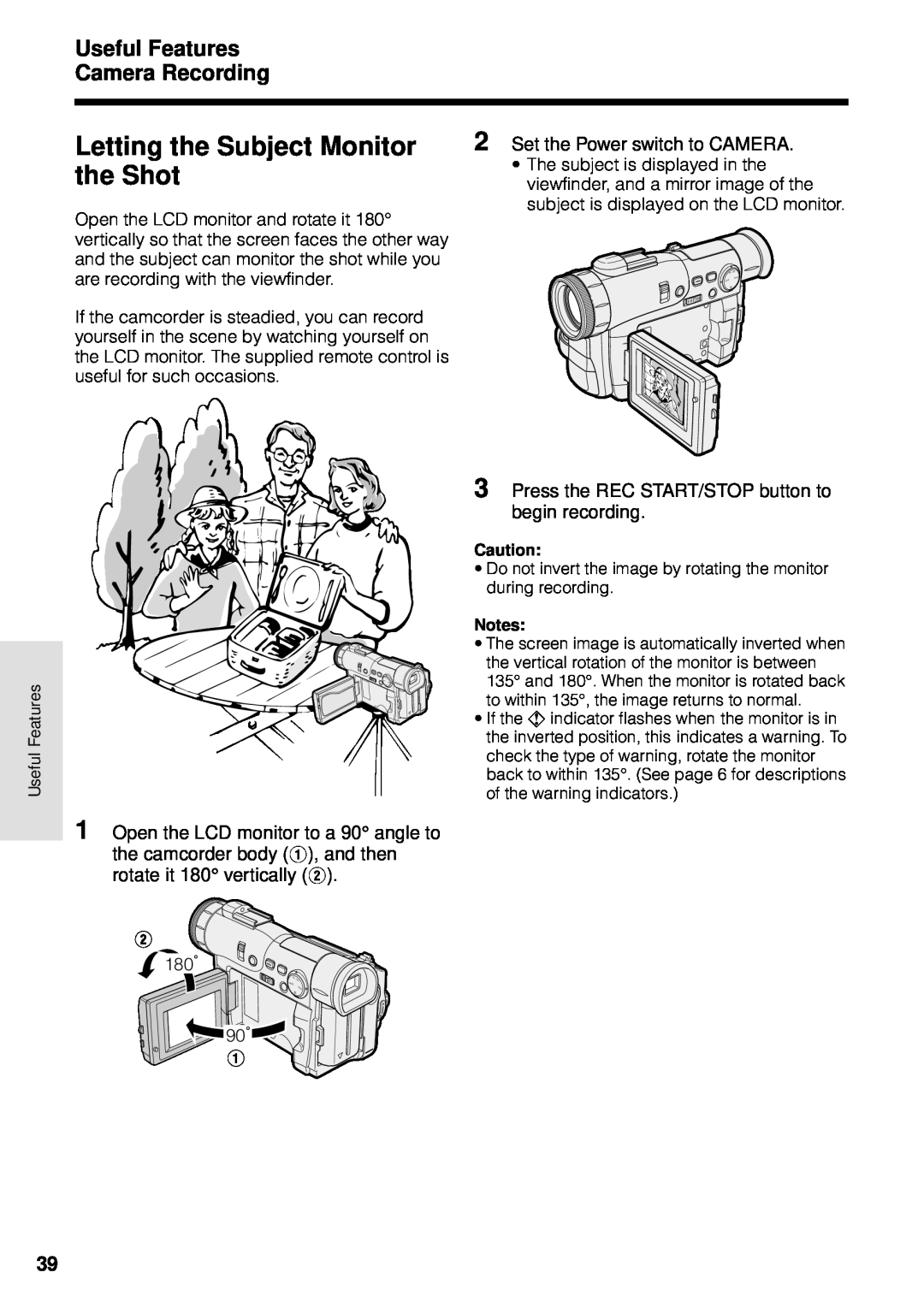 Sharp VL-WD250U operation manual Letting the Subject Monitor, the Shot, Useful Features Camera Recording 