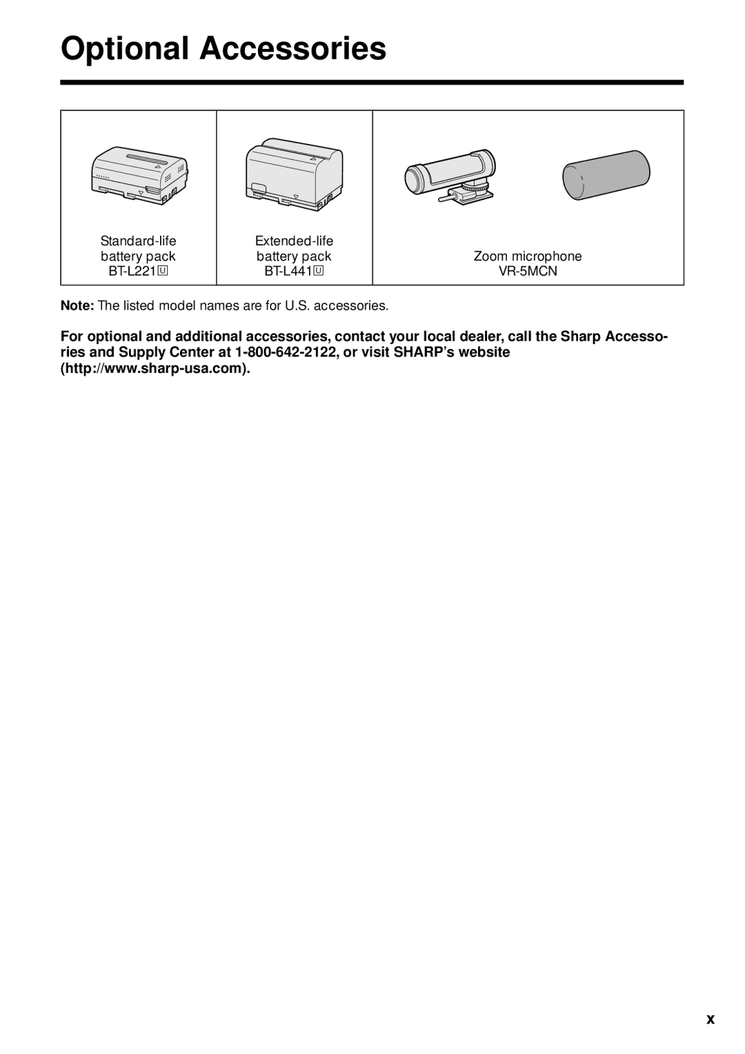 Sharp VL-WD255U operation manual Optional Accessories 