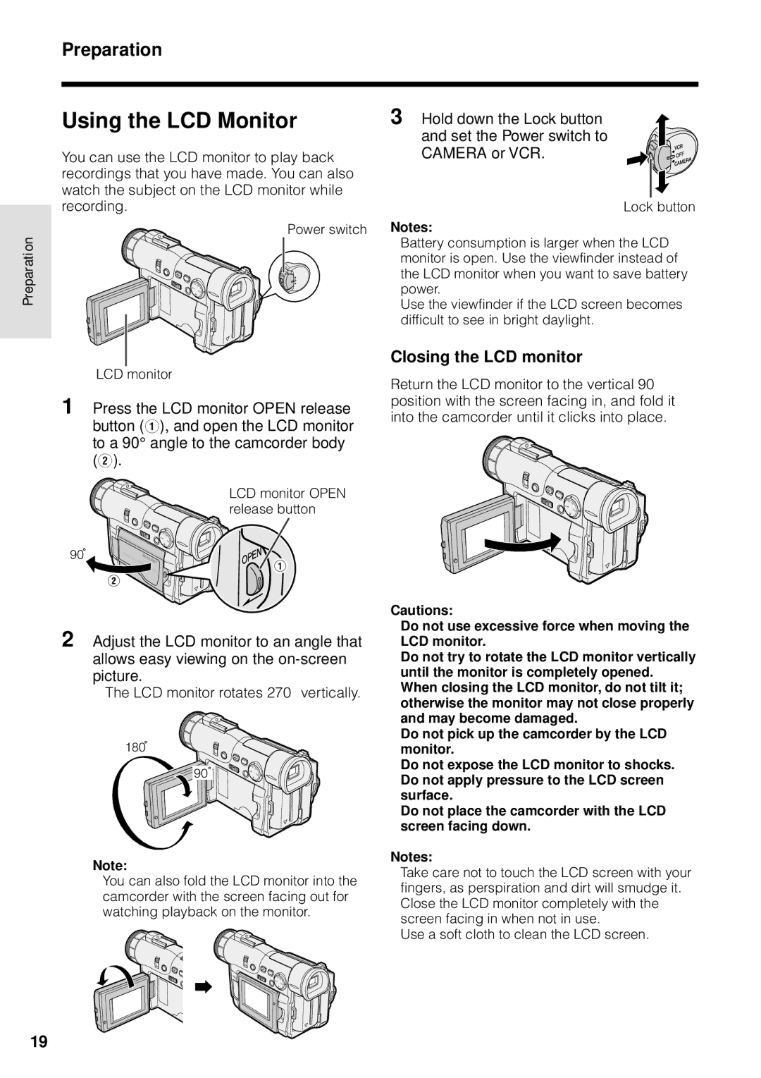 Sharp VL-WD255U operation manual Using the LCD Monitor, Closing the LCD monitor 