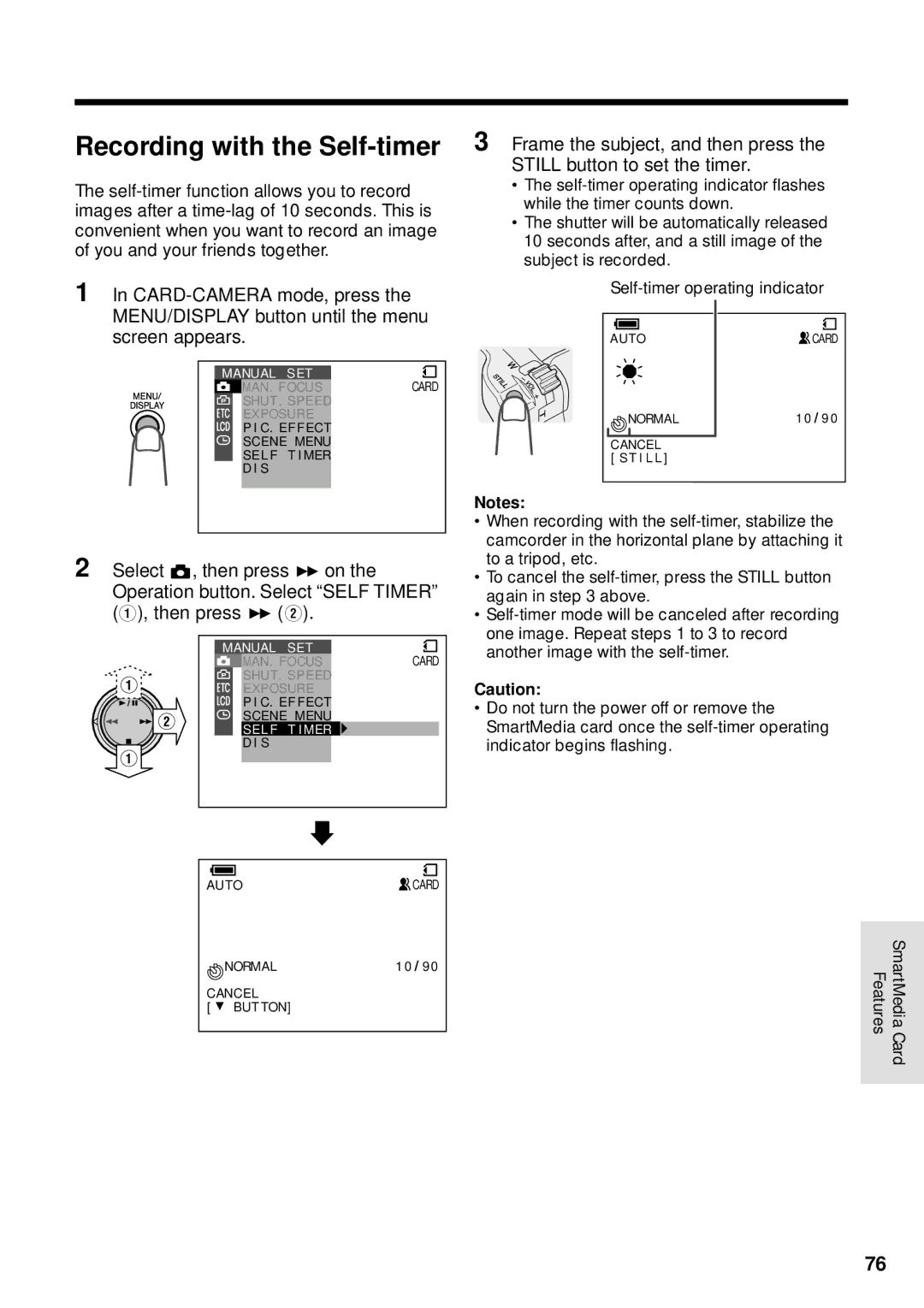 Sharp VL-WD255U operation manual Recording with the Self-timer 