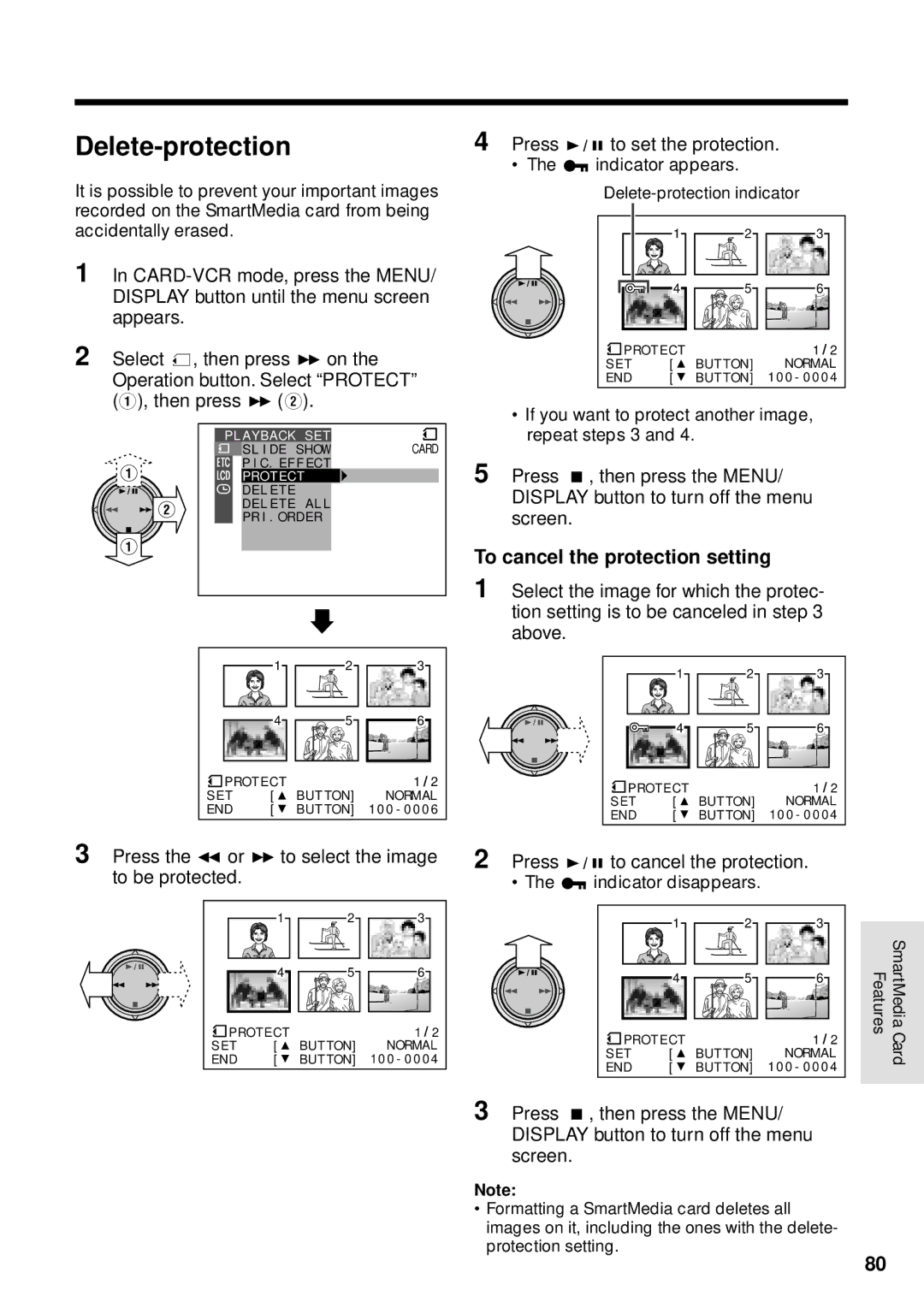 Sharp VL-WD255U Delete-protection, To cancel the protection setting, Press the e or r to select the image to be protected 