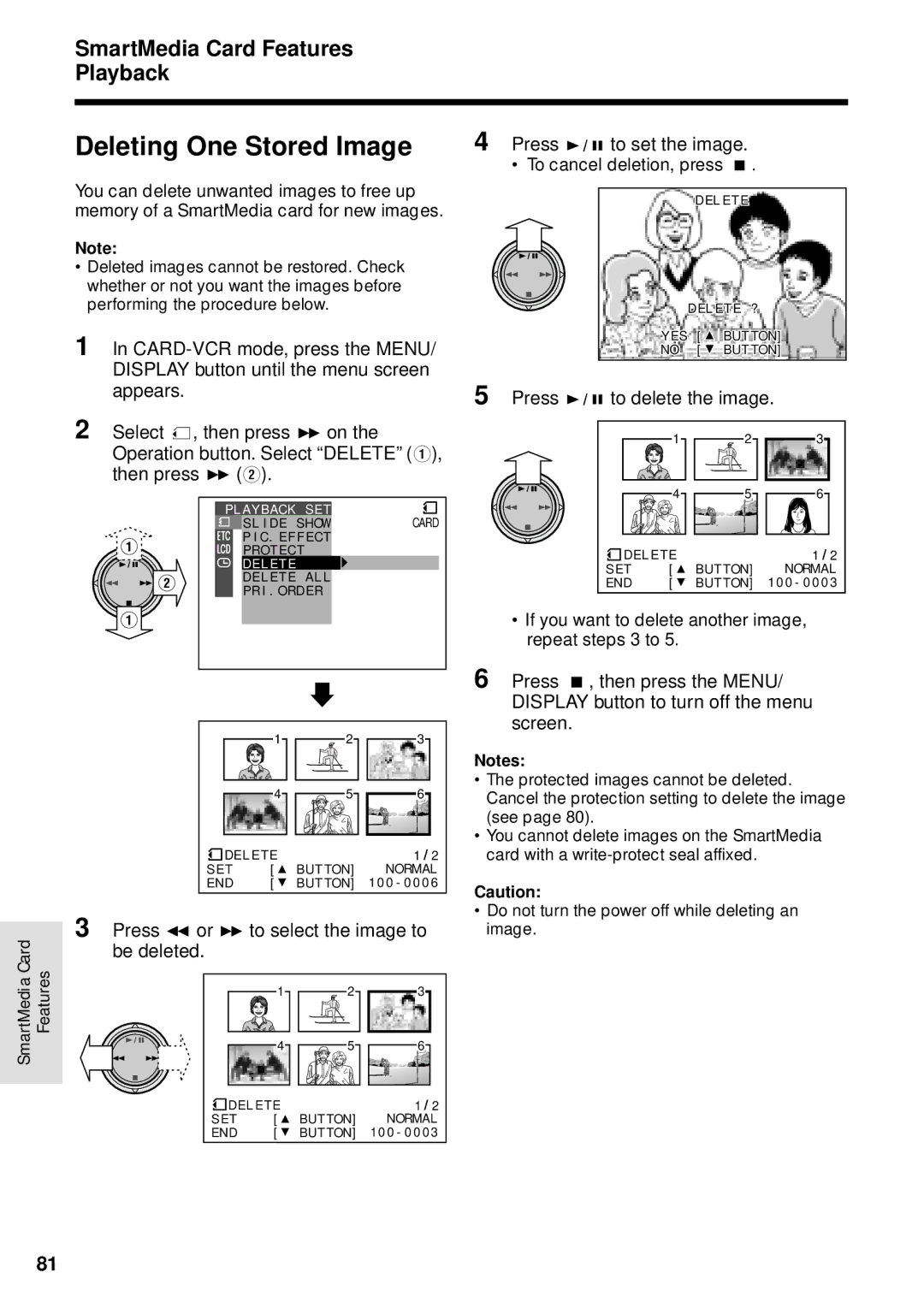 Sharp VL-WD255U operation manual Deleting One Stored Image, Press e or r to select the image to Be deleted 