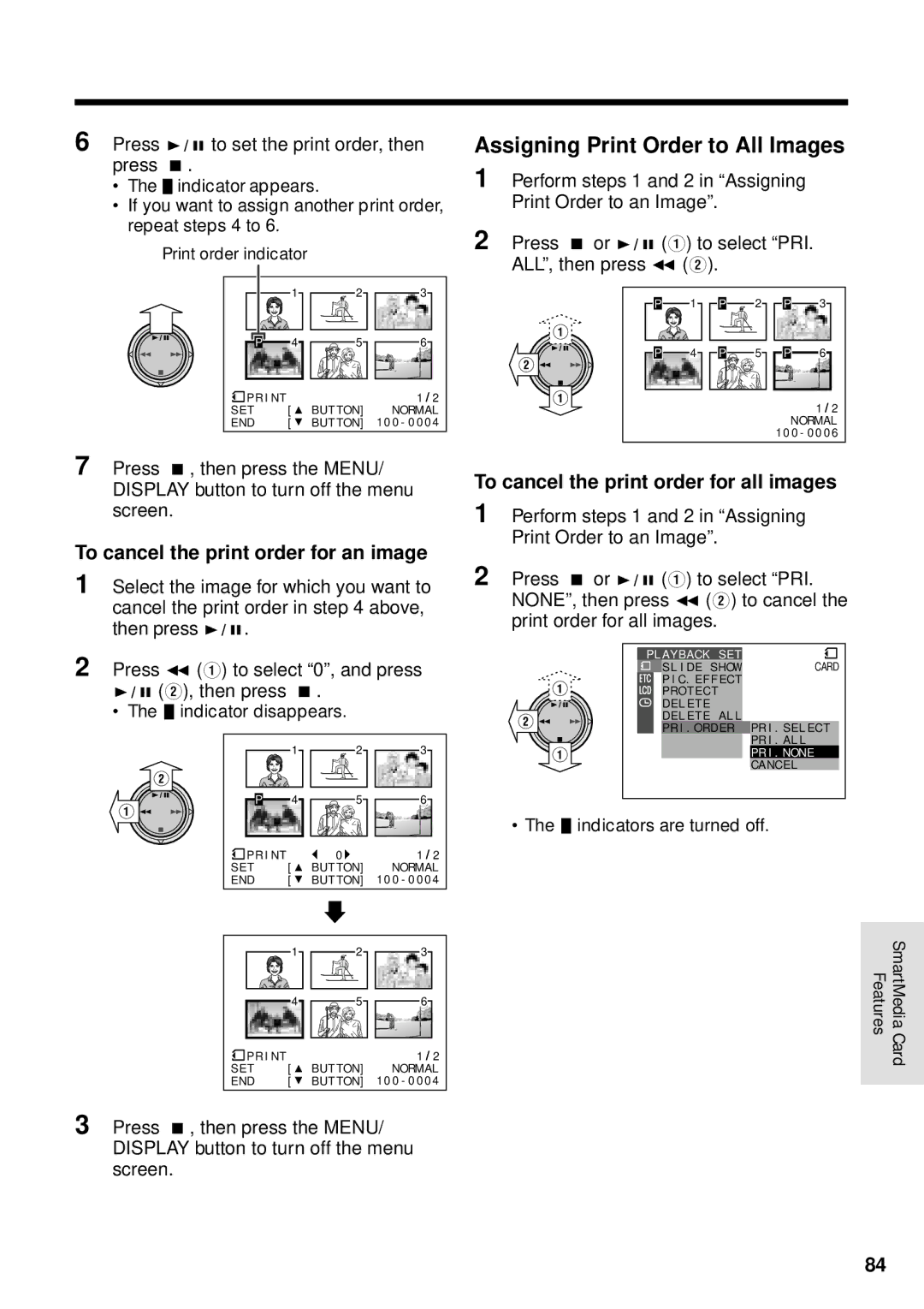 Sharp VL-WD255U Assigning Print Order to All Images, To cancel the print order for an image, M indicators are turned off 