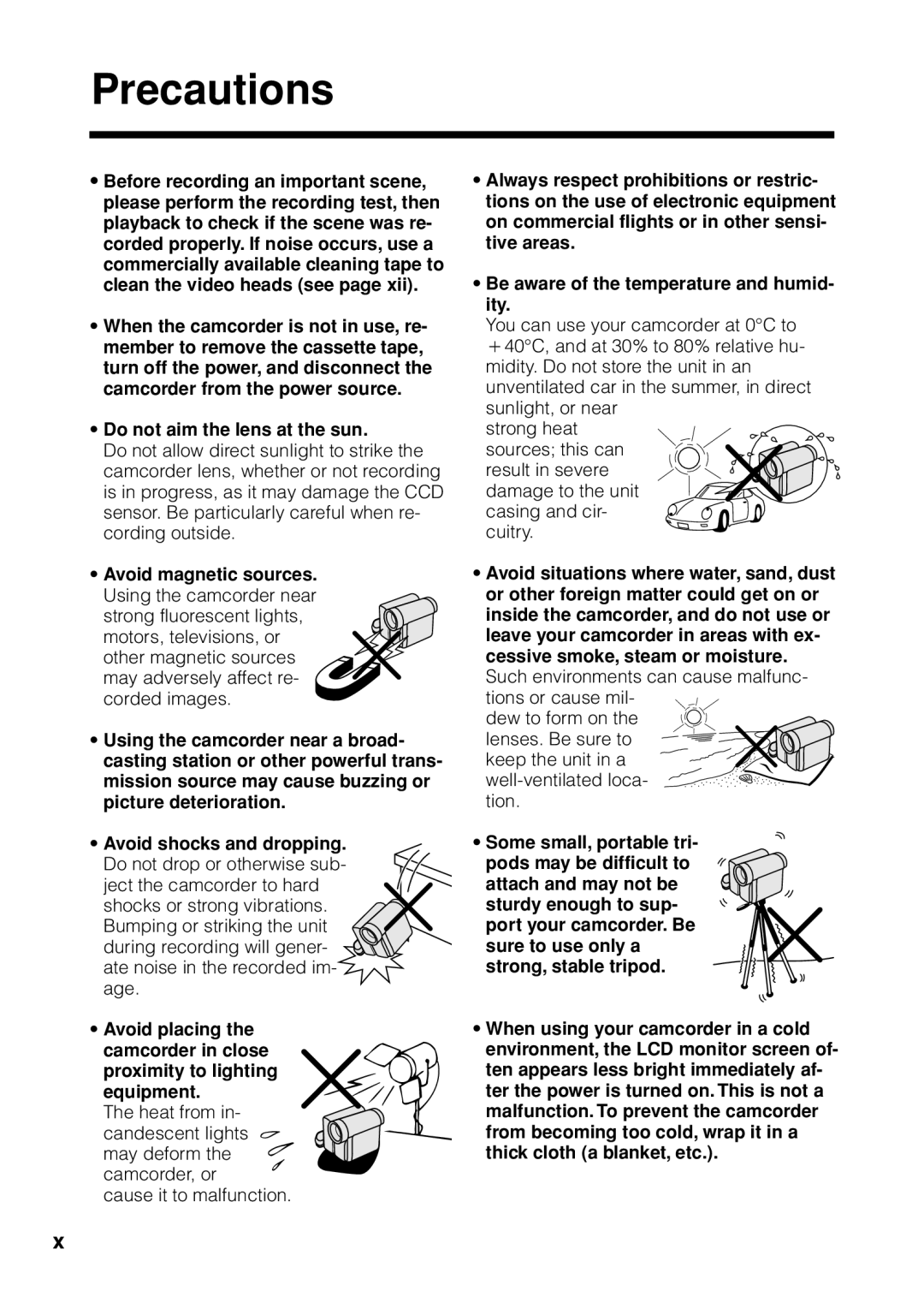 Sharp VL Z 1 H operation manual Precautions 