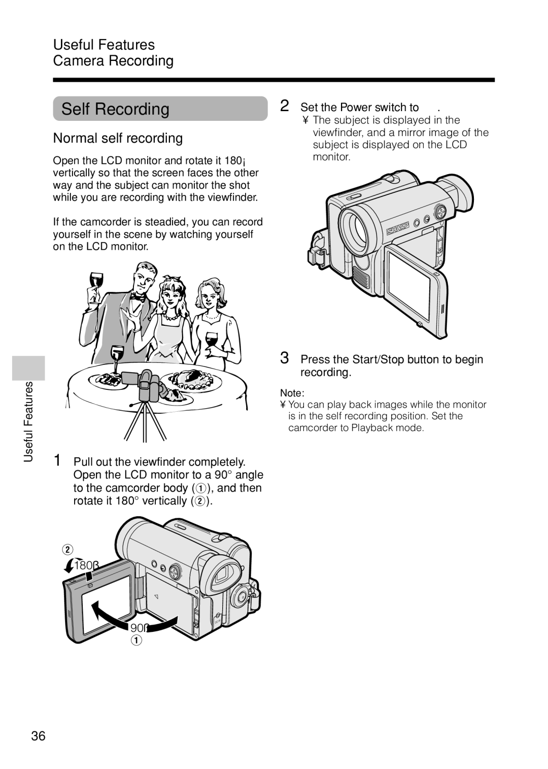 Sharp VL Z 1 H operation manual Self Recording, Normal self recording, Set the Power switch to, Subject is displayed 